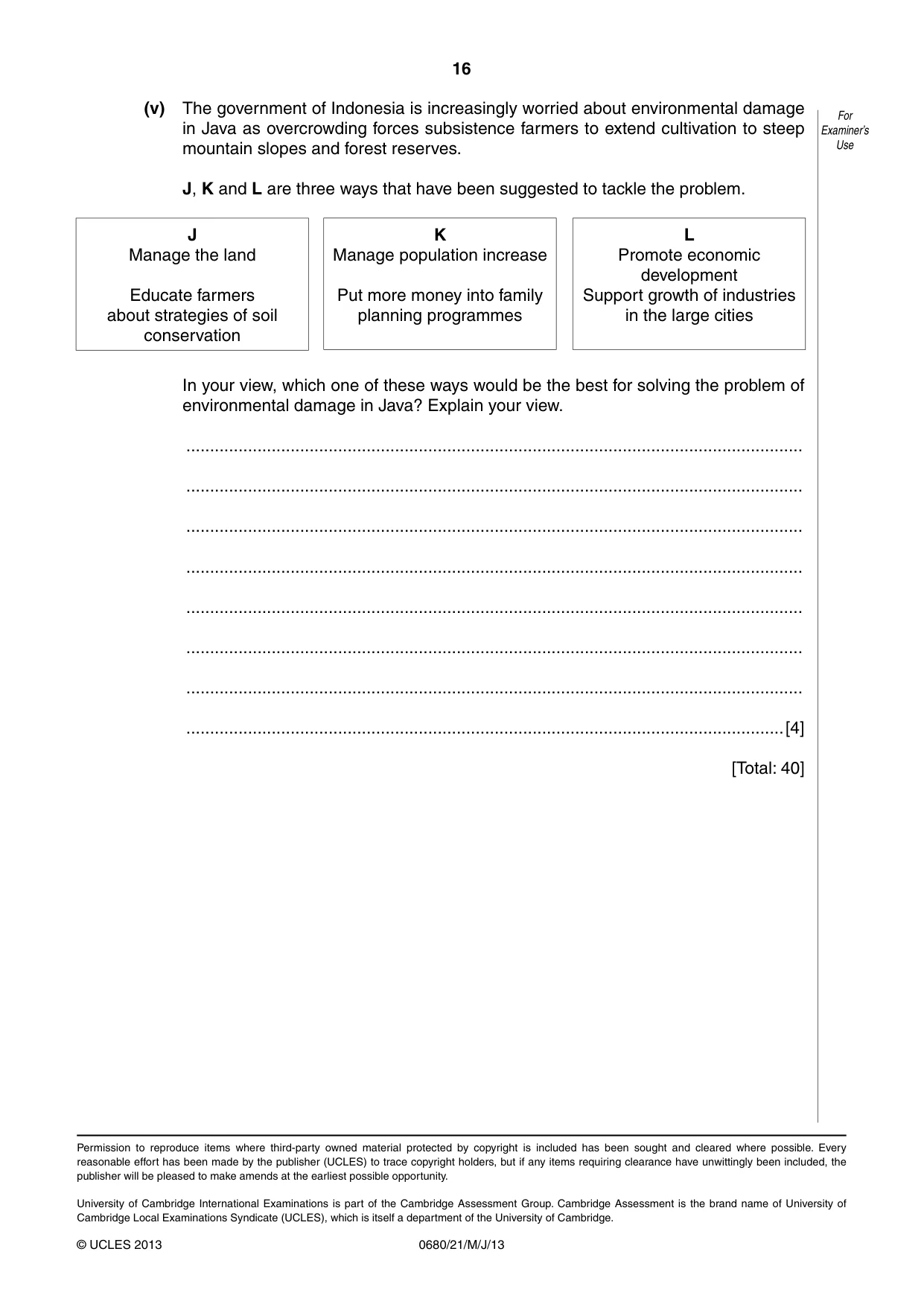 Cambridge IGCSE Environmental Management 0680 2013 May/June Paper 2 · Variant 1 question paper, page 16 of 16