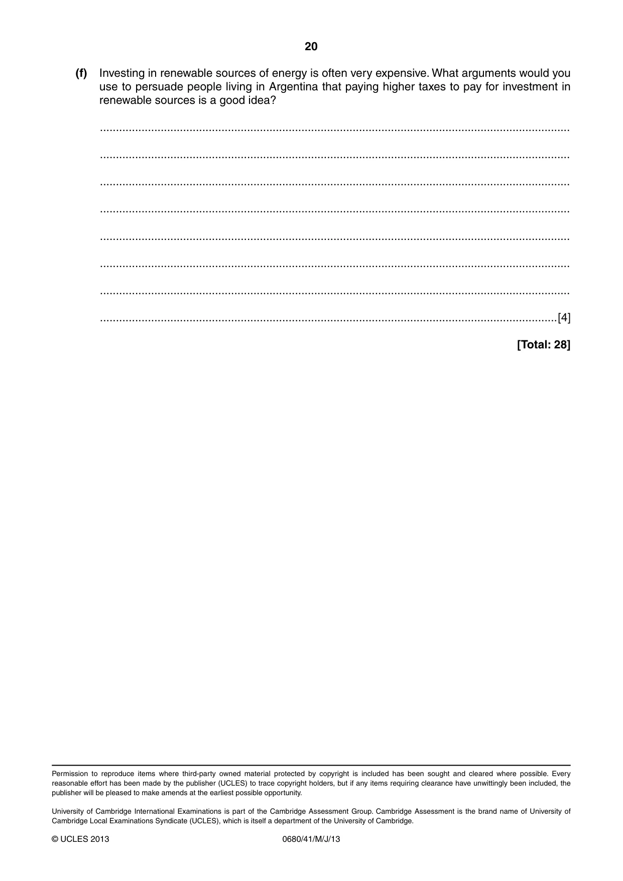 Cambridge IGCSE Environmental Management 0680 2013 May/June Paper 4 · Variant 1 question paper, page 20 of 20