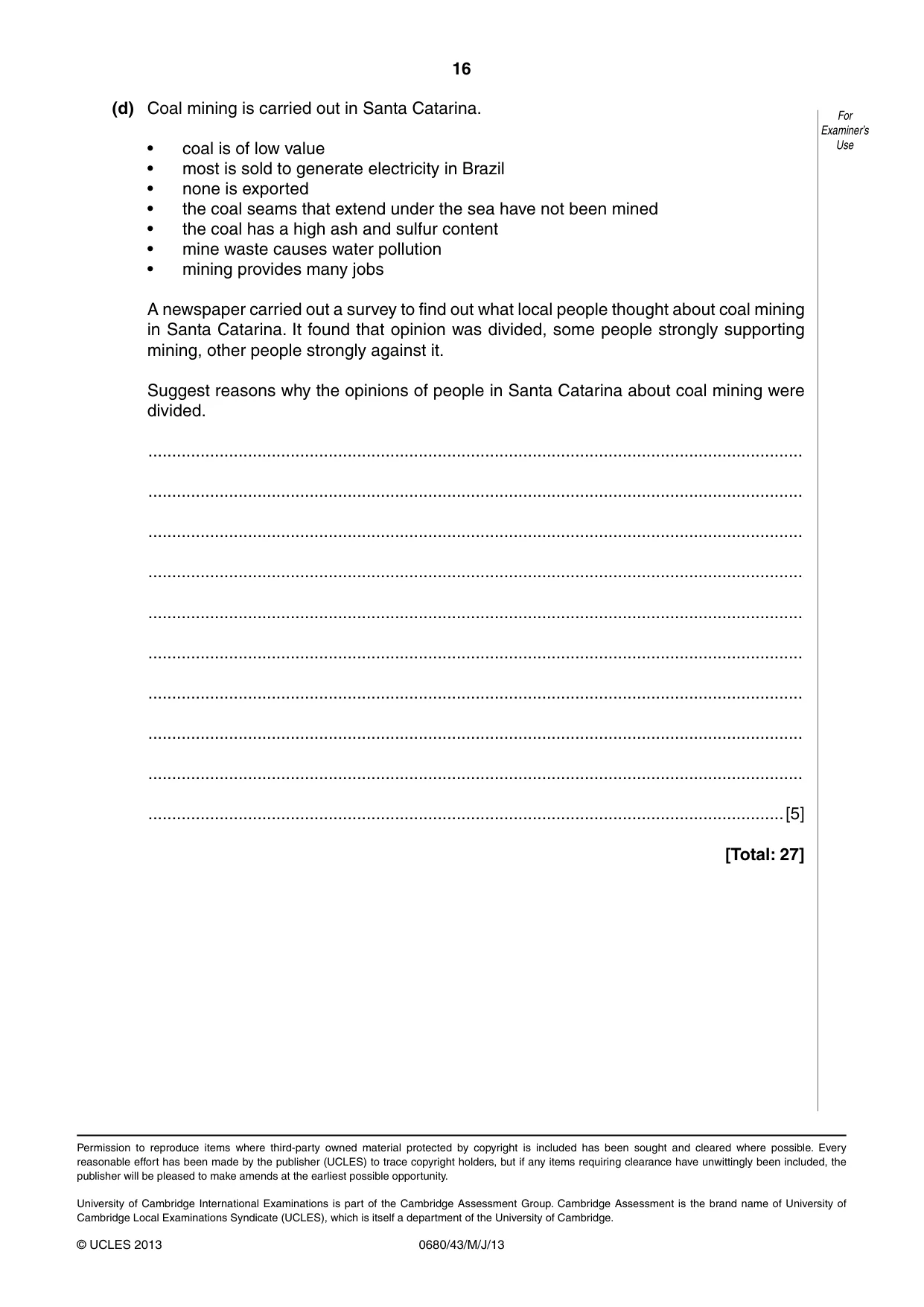Cambridge IGCSE Environmental Management 0680 2013 May/June Paper 4 · Variant 3 question paper, page 16 of 16