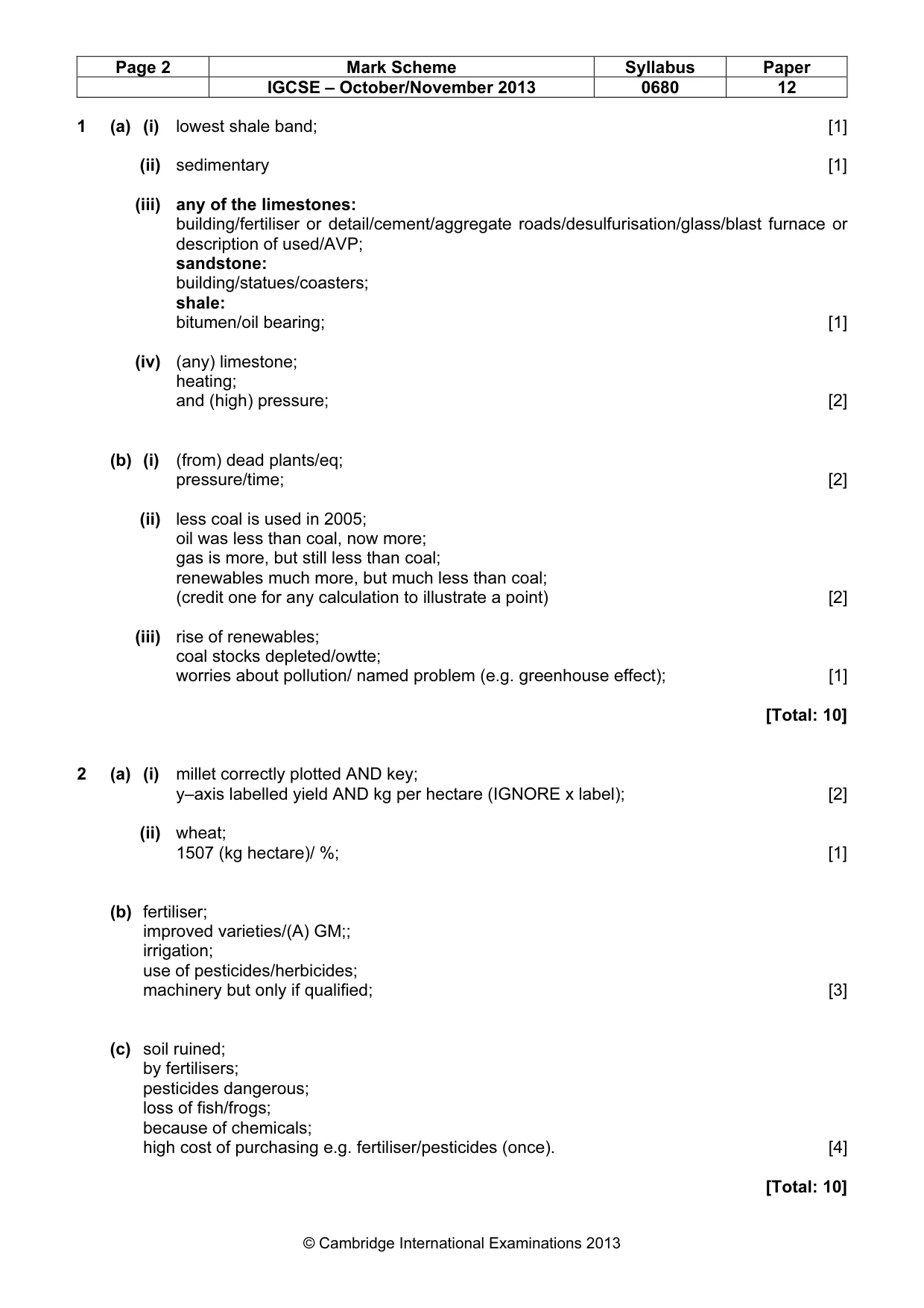 Mark scheme, page 2 of 4