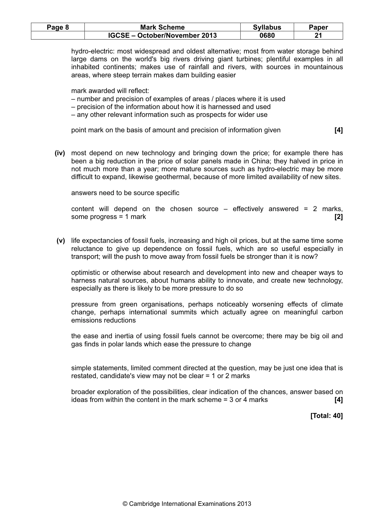 Mark scheme, page 8 of 8