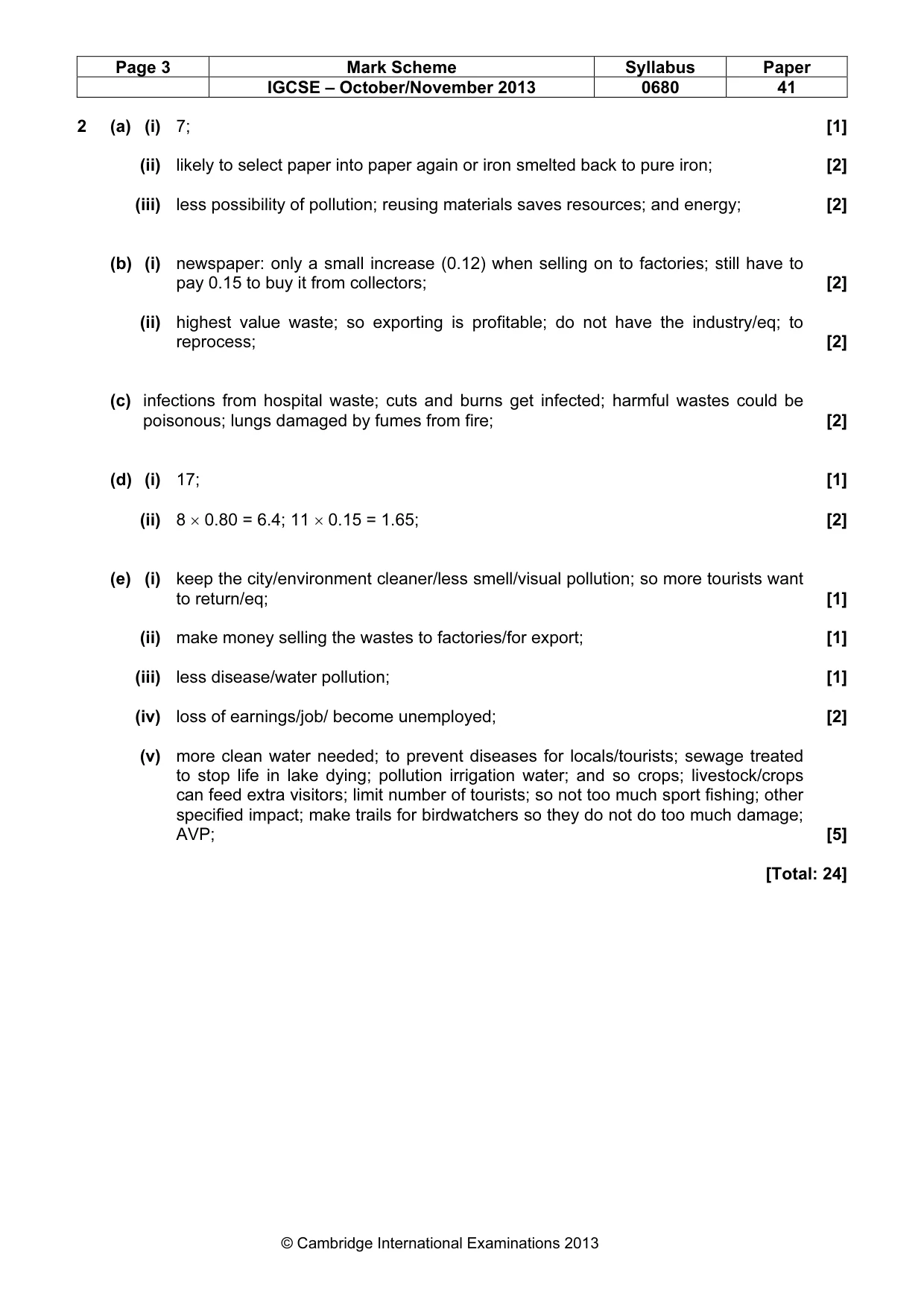 Mark scheme, page 3 of 3