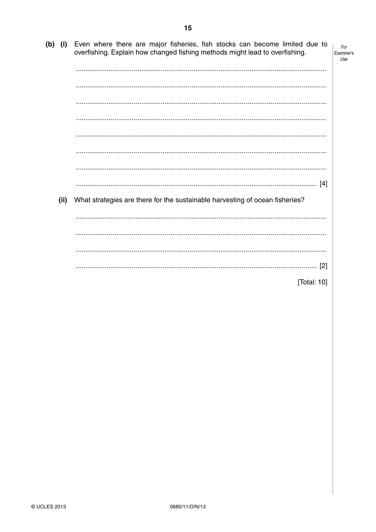 Cambridge IGCSE Environmental Management 0680 2013 Oct/Nov Paper 1 · Variant 1 question paper, page 15 of 16