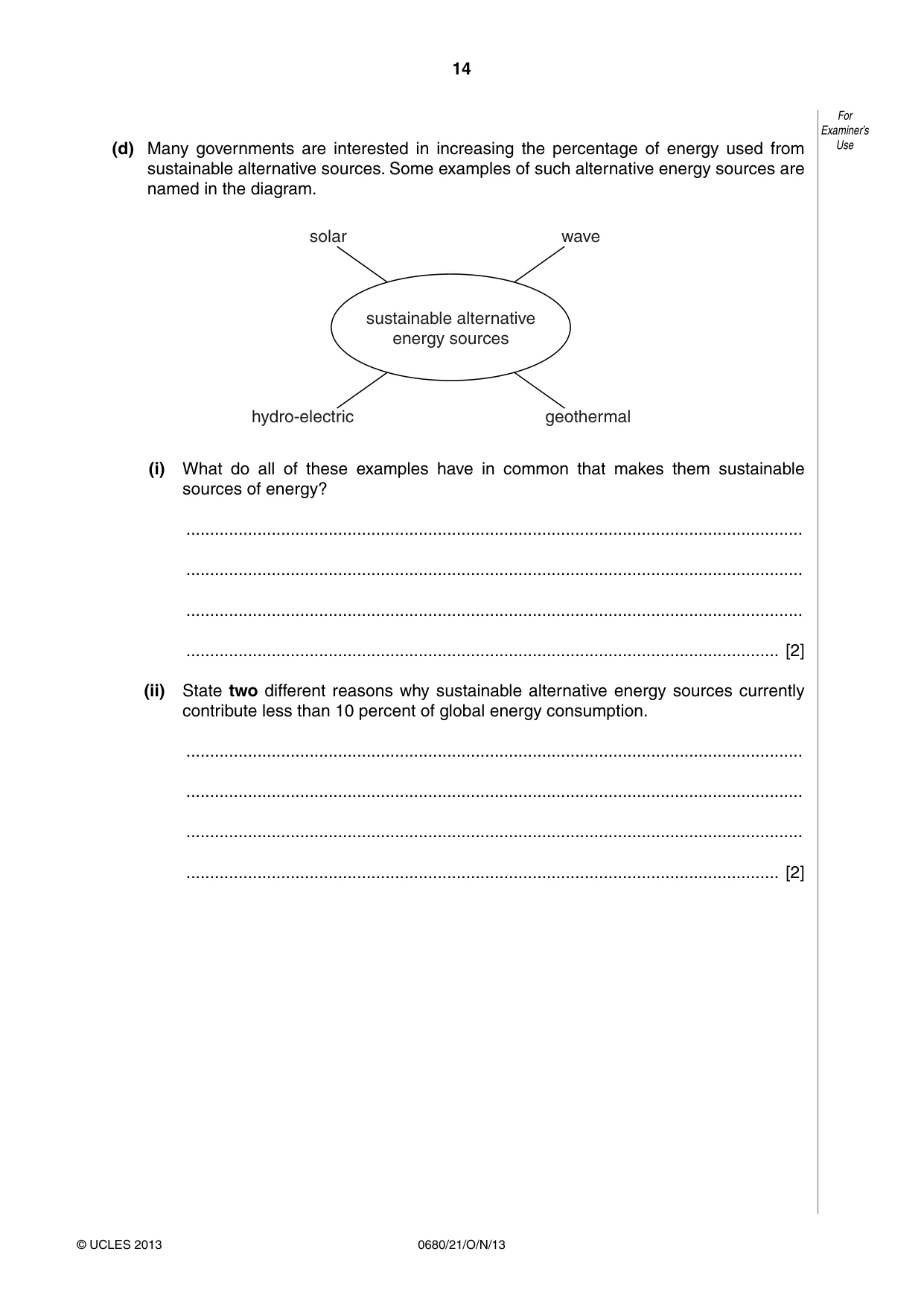 Cambridge IGCSE Environmental Management 0680 2013 Oct/Nov Paper 2 · Variant 1 question paper, page 14 of 16