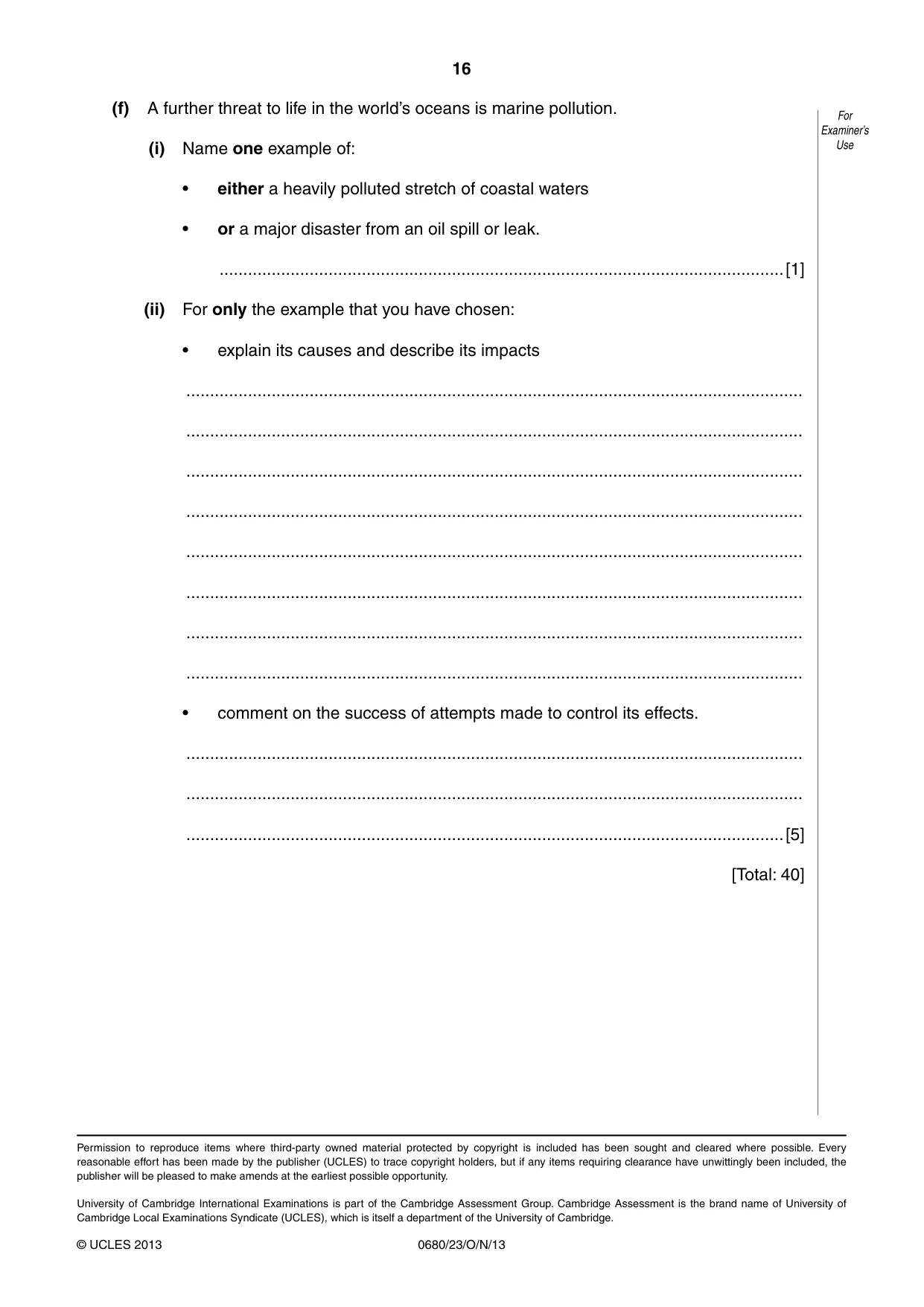 Cambridge IGCSE Environmental Management 0680 2013 Oct/Nov Paper 2 · Variant 3 question paper, page 16 of 16