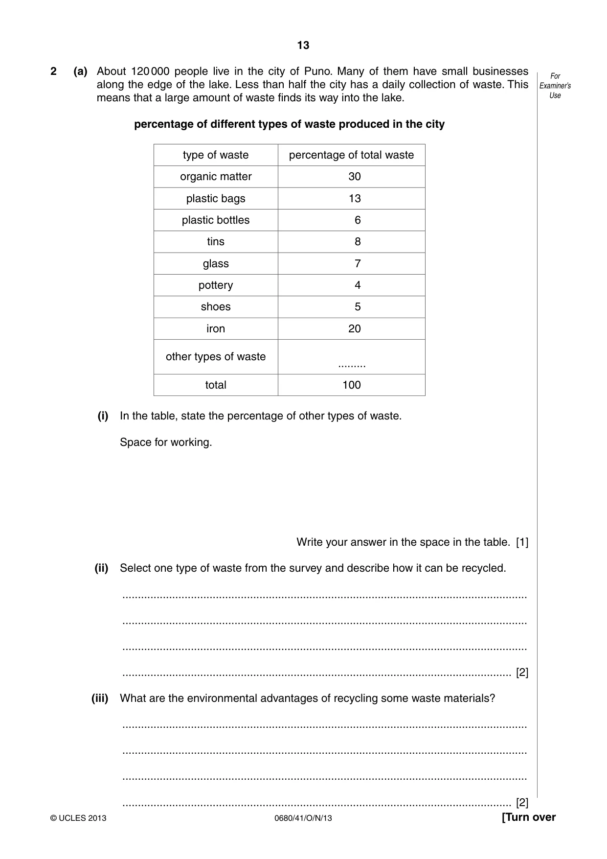 Cambridge IGCSE Environmental Management 0680 2013 Oct/Nov Paper 4 · Variant 1 question paper, page 13 of 20