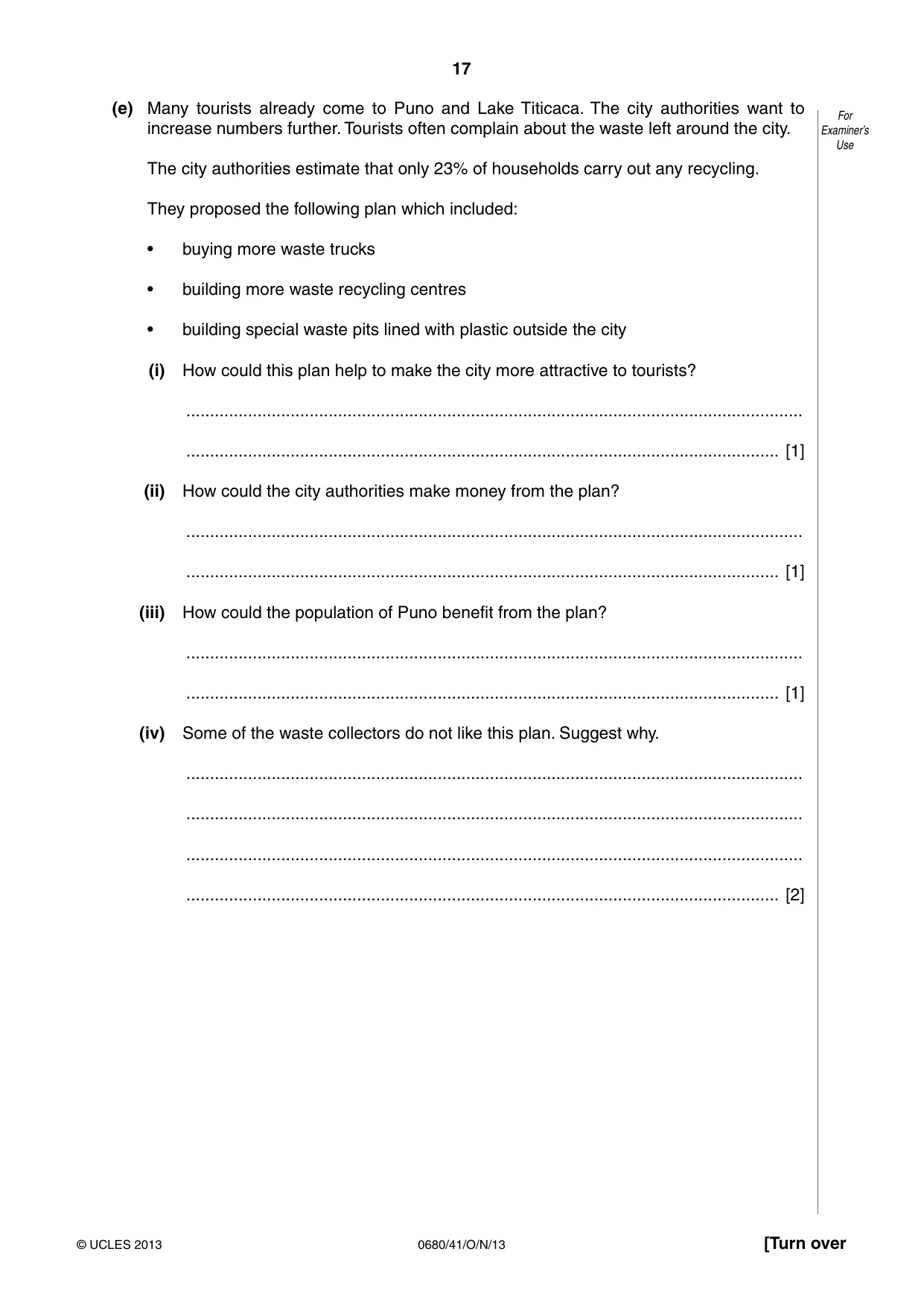 Cambridge IGCSE Environmental Management 0680 2013 Oct/Nov Paper 4 · Variant 1 question paper, page 17 of 20