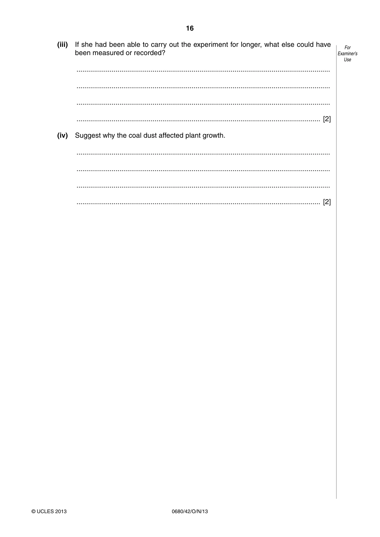Cambridge IGCSE Environmental Management 0680 2013 Oct/Nov Paper 4 · Variant 2 question paper, page 16 of 20
