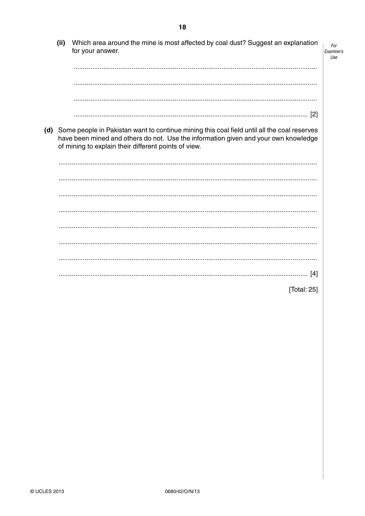 Cambridge IGCSE Environmental Management 0680 2013 Oct/Nov Paper 4 · Variant 2 question paper, page 18 of 20