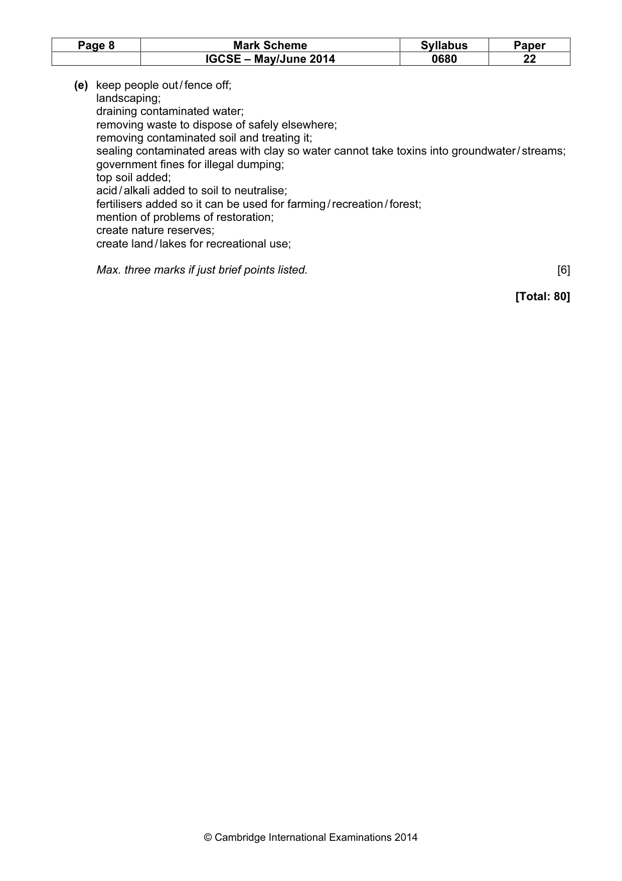 Mark scheme, page 8 of 8