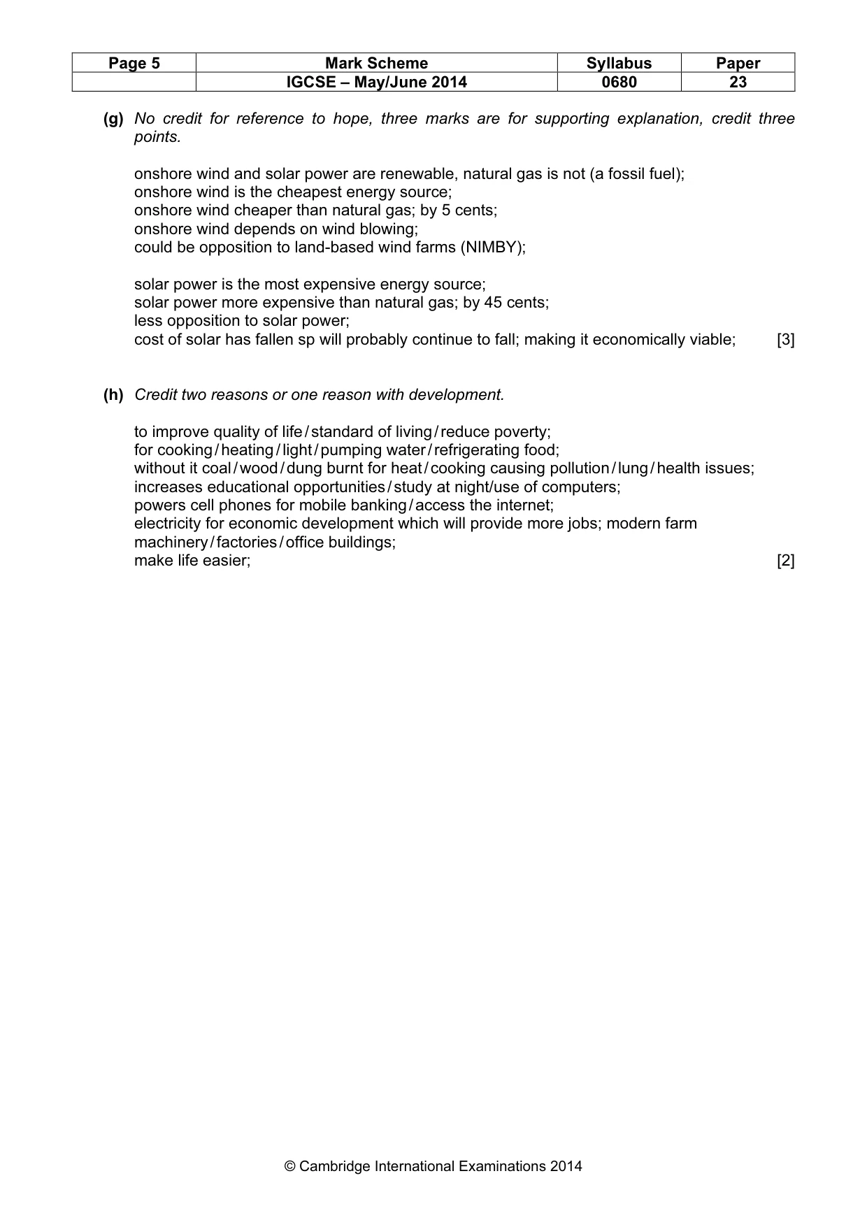 Mark scheme, page 5 of 8