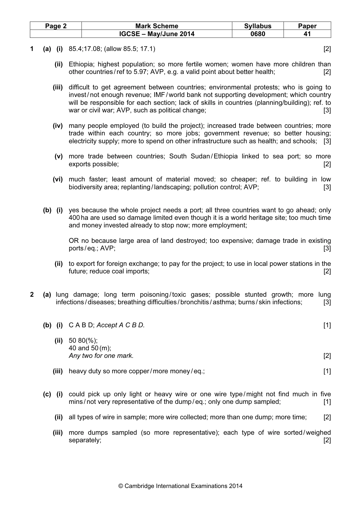 Mark scheme, page 2 of 3
