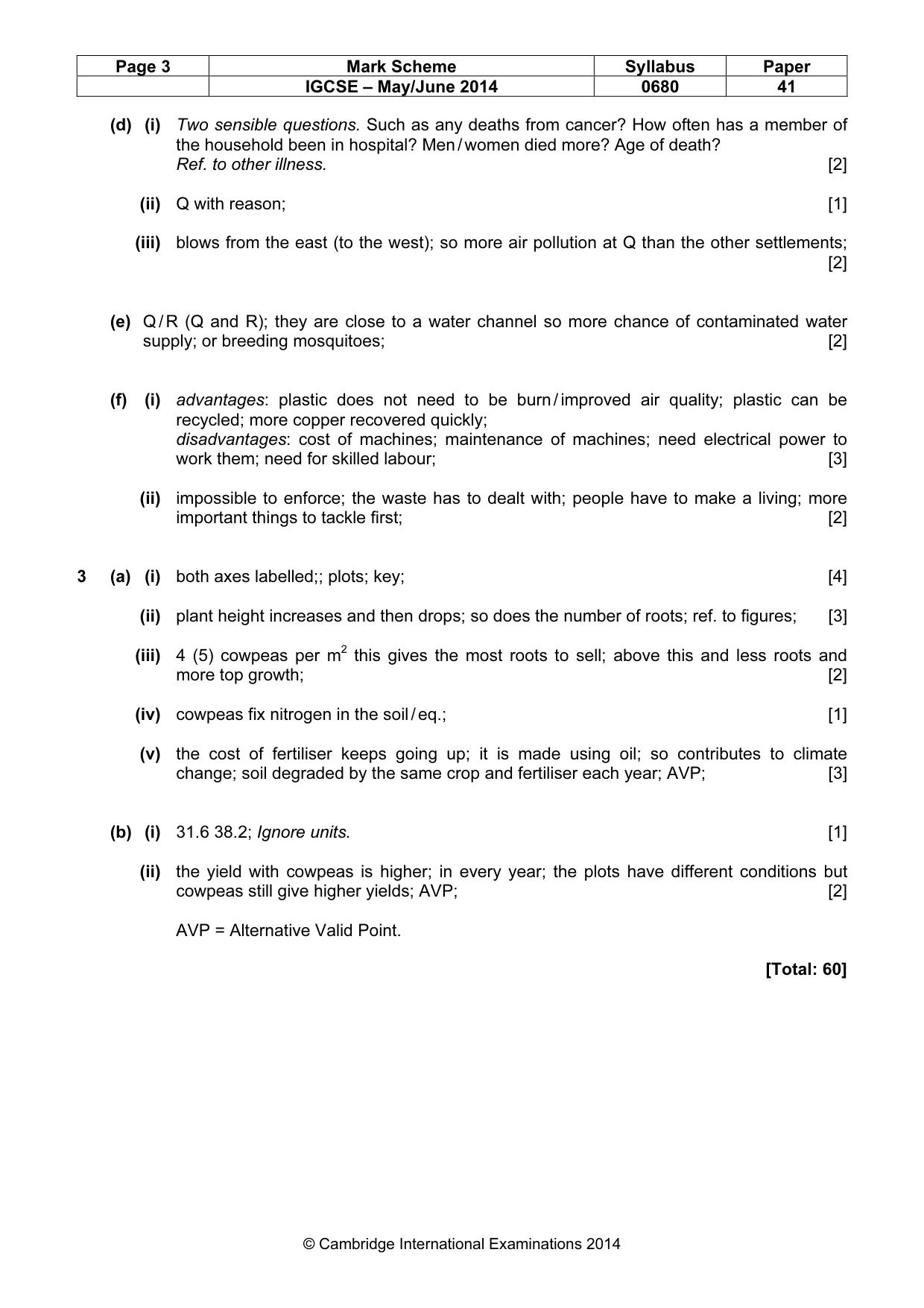 Mark scheme, page 3 of 3
