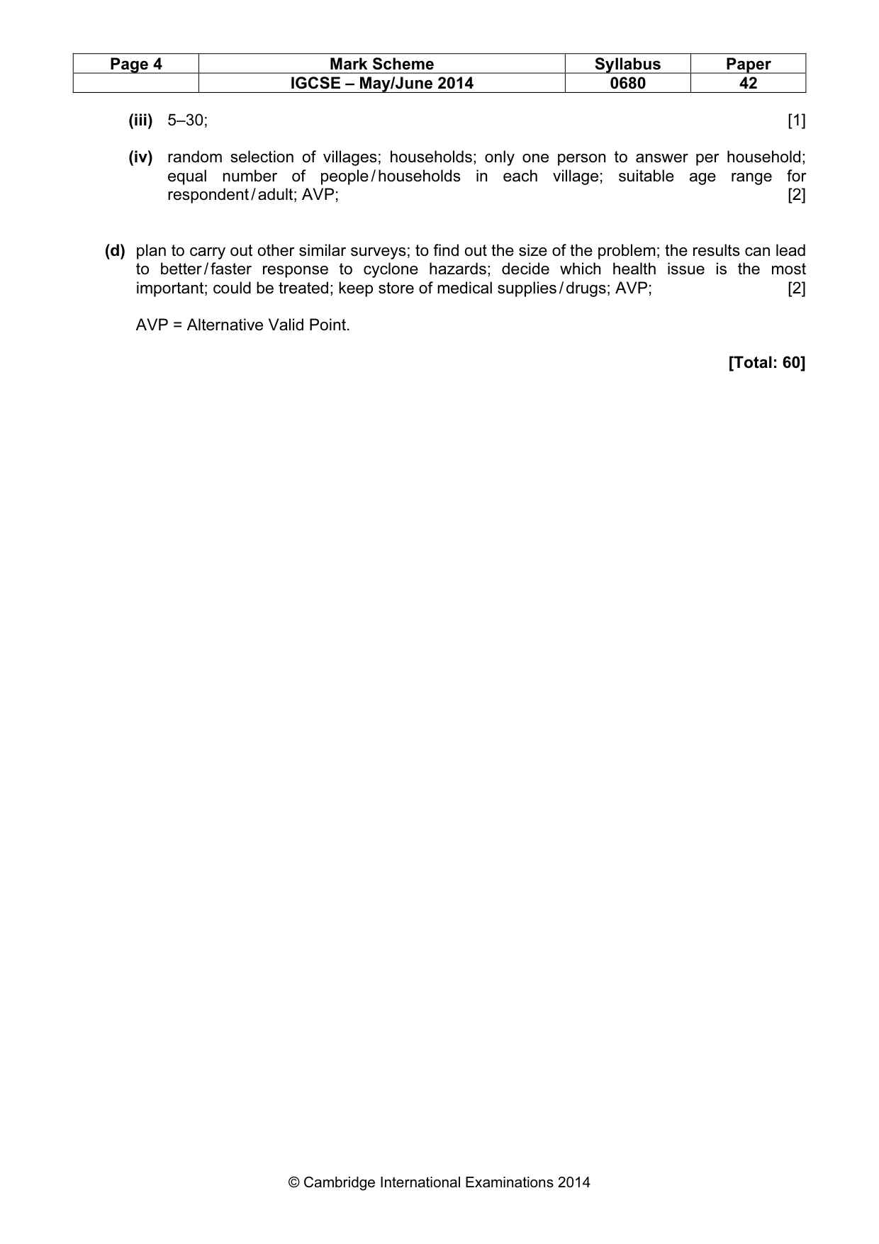 Mark scheme, page 4 of 4
