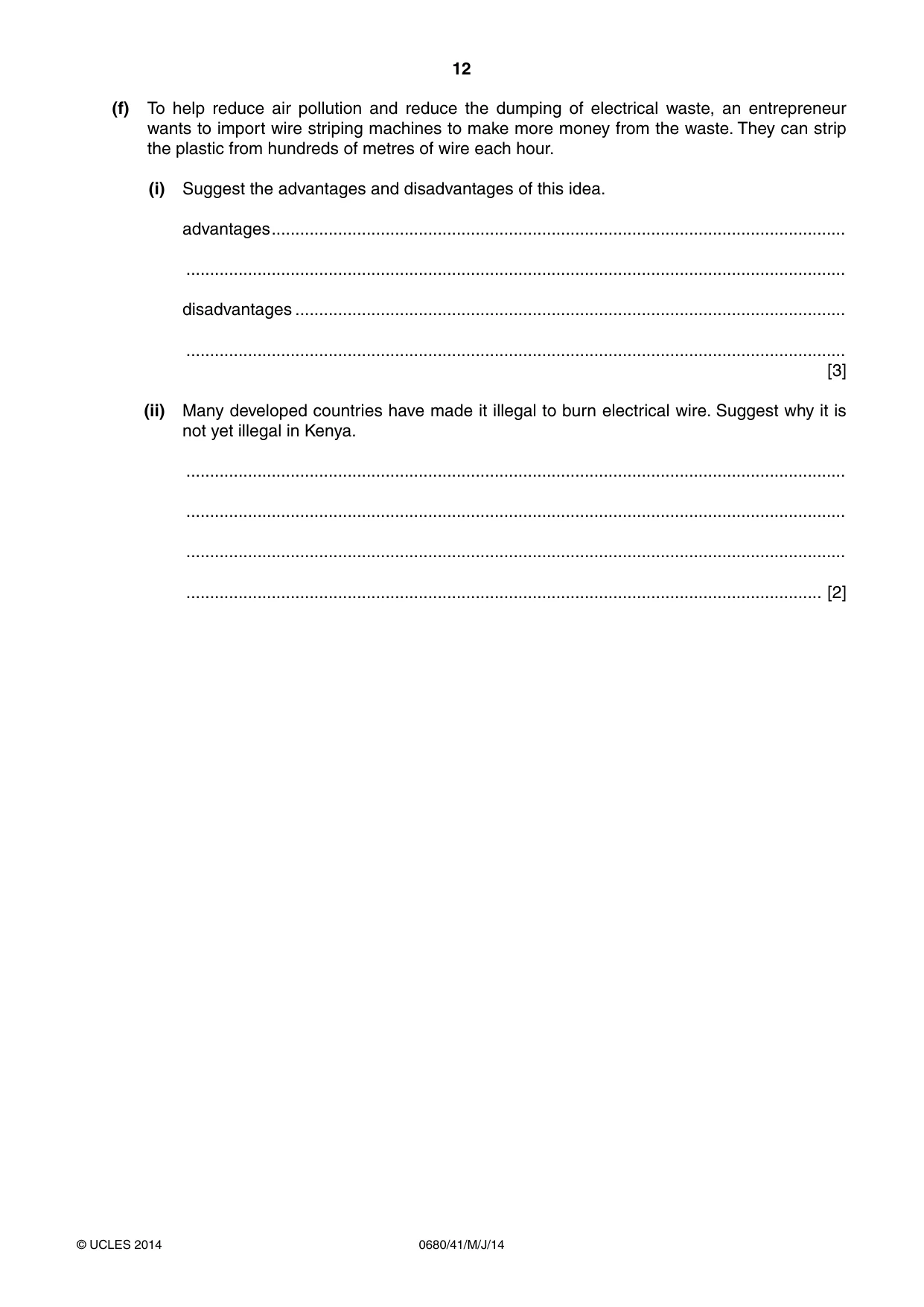 Cambridge IGCSE Environmental Management 0680 2014 May/June Paper 4 · Variant 1 question paper, page 12 of 16