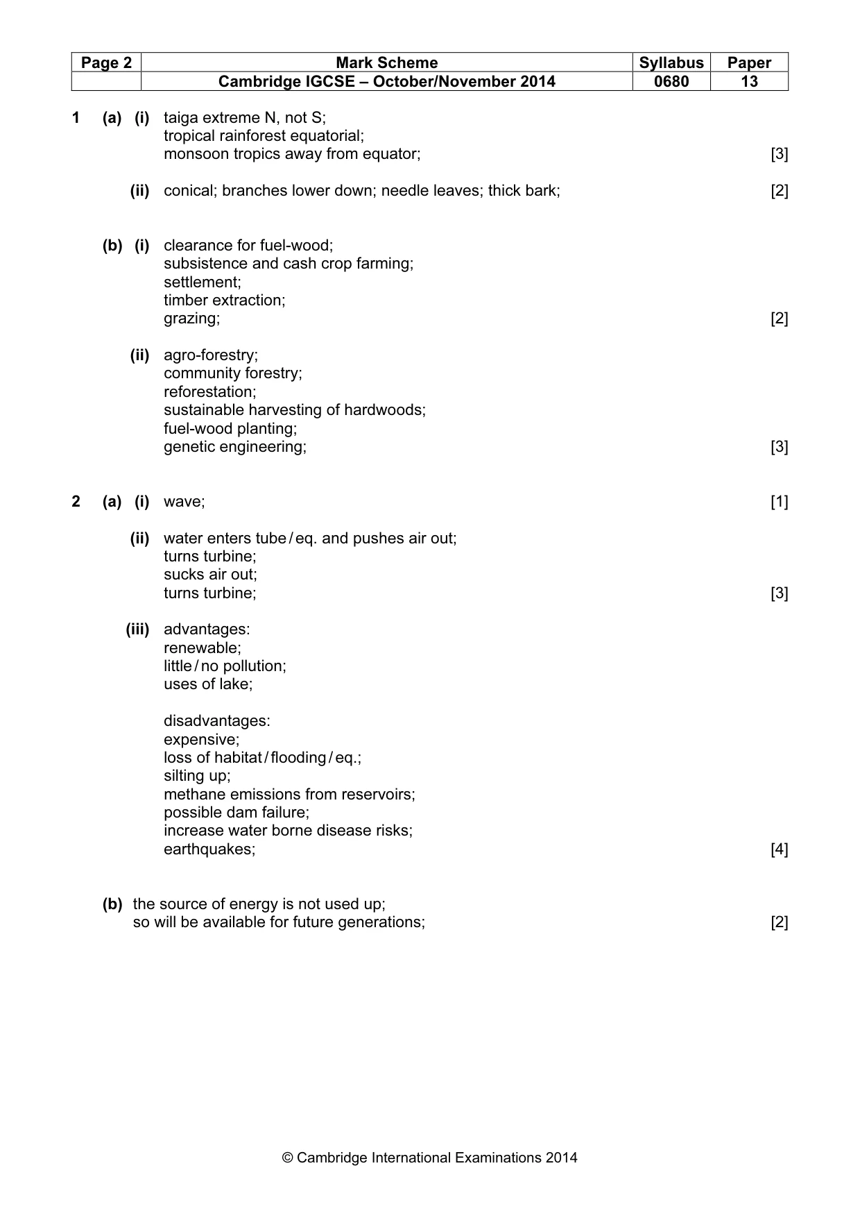 Mark scheme, page 2 of 5