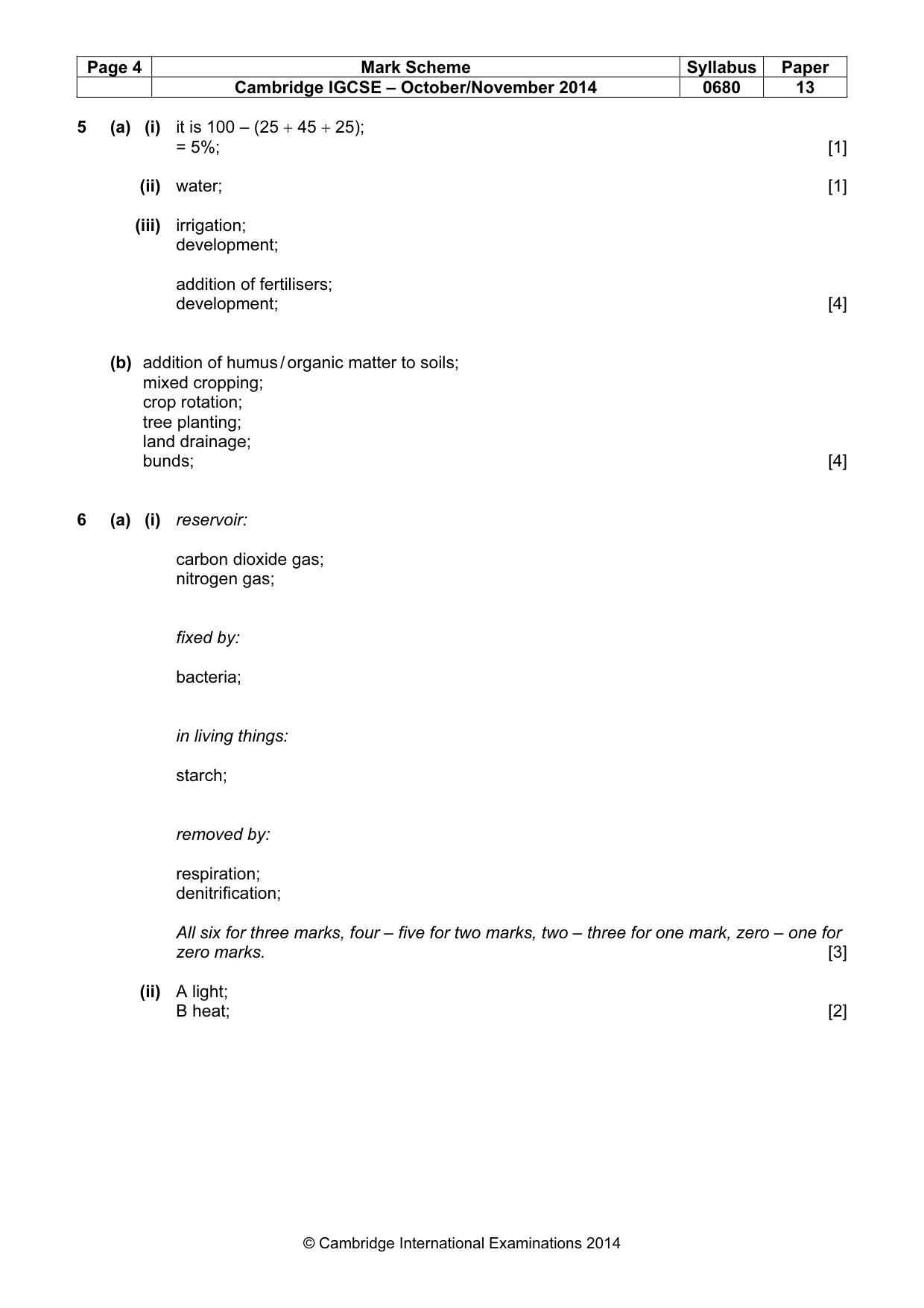 Mark scheme, page 4 of 5