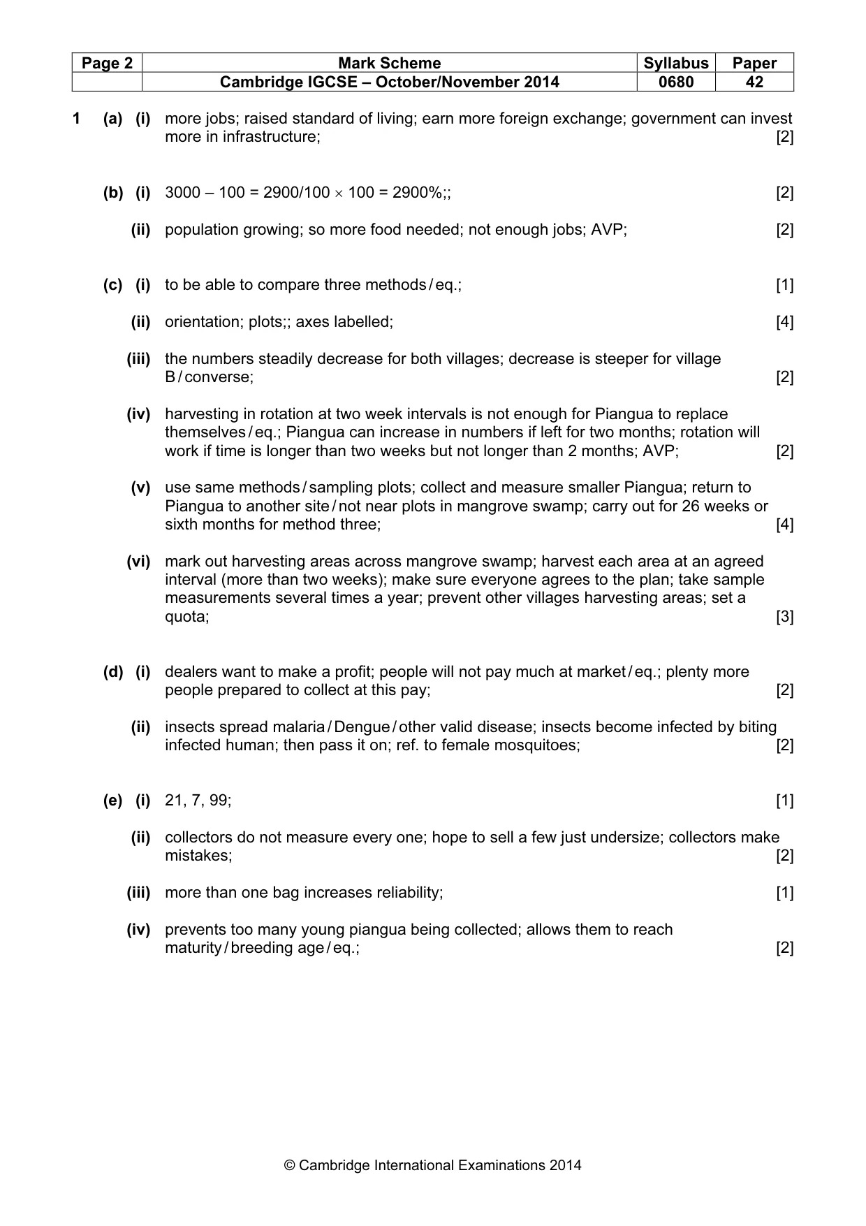 Mark scheme, page 2 of 3
