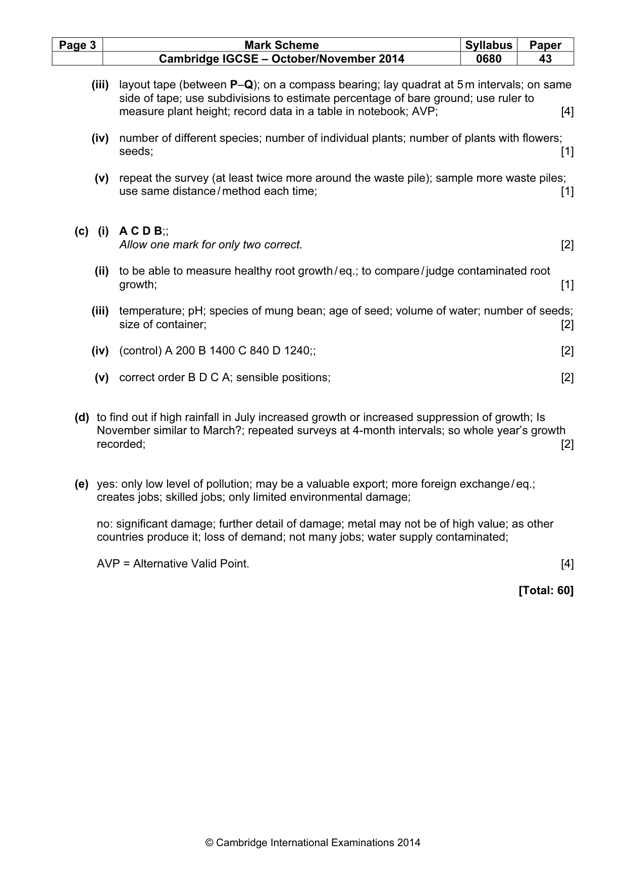 Mark scheme, page 3 of 3