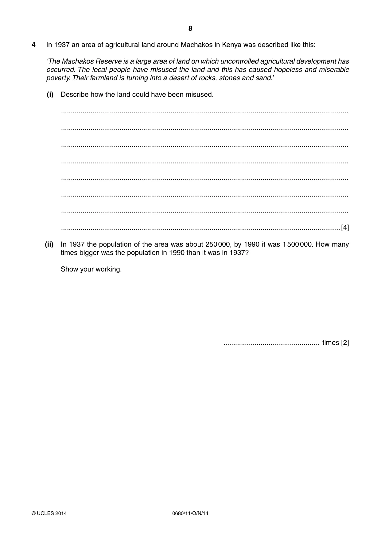 Cambridge IGCSE Environmental Management 0680 2014 Oct/Nov Paper 1 · Variant 1 question paper, page 8 of 12
