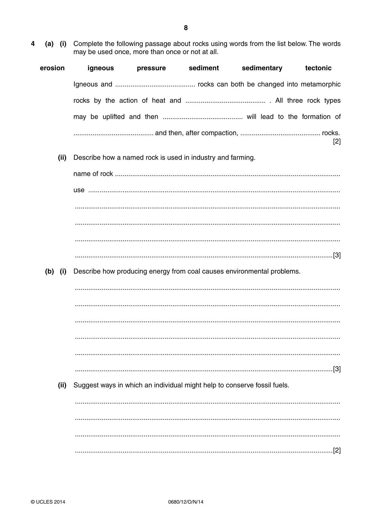 Cambridge IGCSE Environmental Management 0680 2014 Oct/Nov Paper 1 · Variant 2 question paper, page 8 of 12