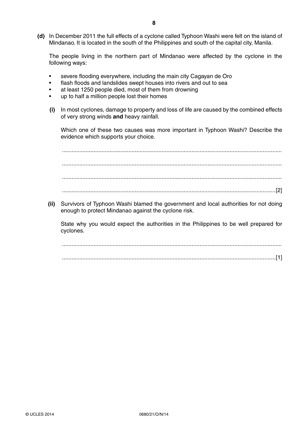 Cambridge IGCSE Environmental Management 0680 2014 Oct/Nov Paper 2 · Variant 1 question paper, page 8 of 16