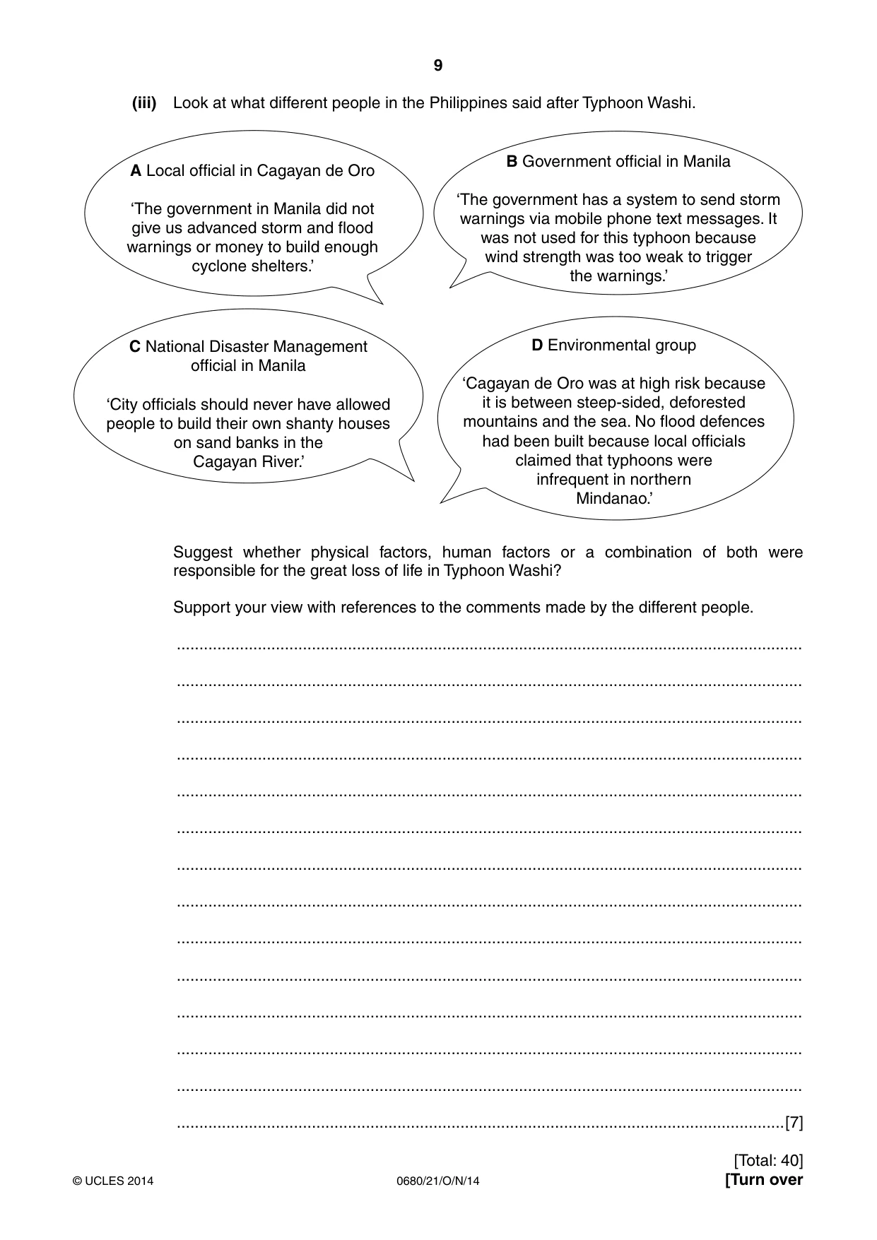 Cambridge IGCSE Environmental Management 0680 2014 Oct/Nov Paper 2 · Variant 1 question paper, page 9 of 16