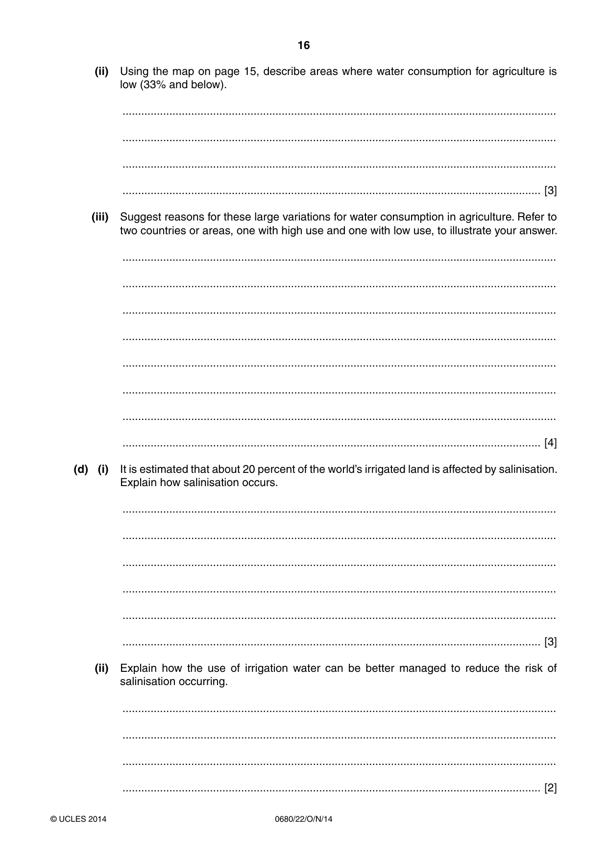 Cambridge IGCSE Environmental Management 0680 2014 Oct/Nov Paper 2 · Variant 2 question paper, page 16 of 20