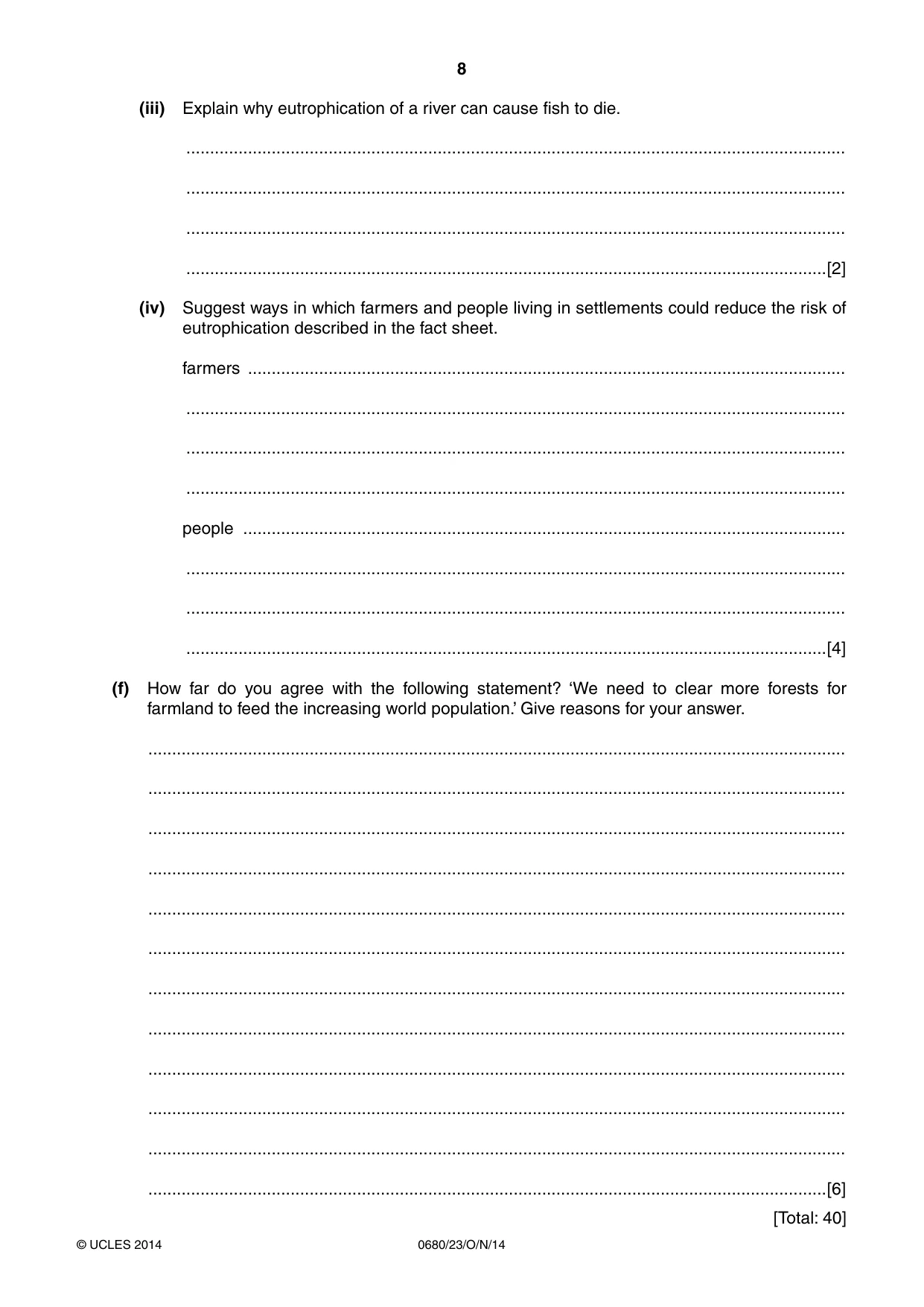 Cambridge IGCSE Environmental Management 0680 2014 Oct/Nov Paper 2 · Variant 3 question paper, page 8 of 16