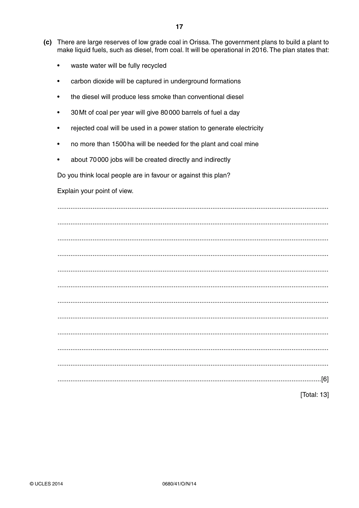Cambridge IGCSE Environmental Management 0680 2014 Oct/Nov Paper 4 · Variant 1 question paper, page 17 of 20