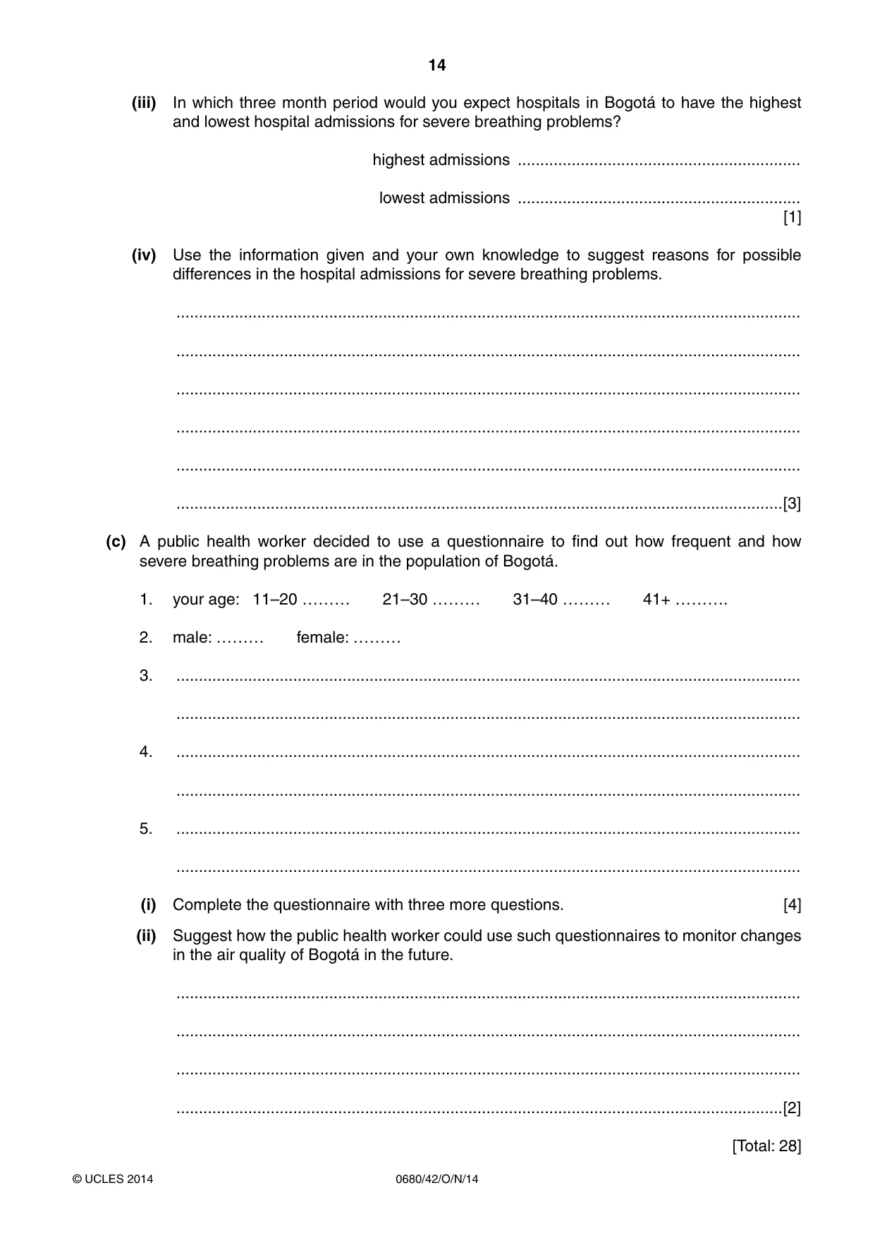 Cambridge IGCSE Environmental Management 0680 2014 Oct/Nov Paper 4 · Variant 2 question paper, page 14 of 16