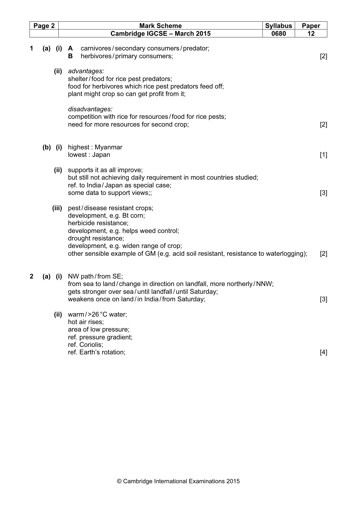 Mark scheme, page 2 of 4