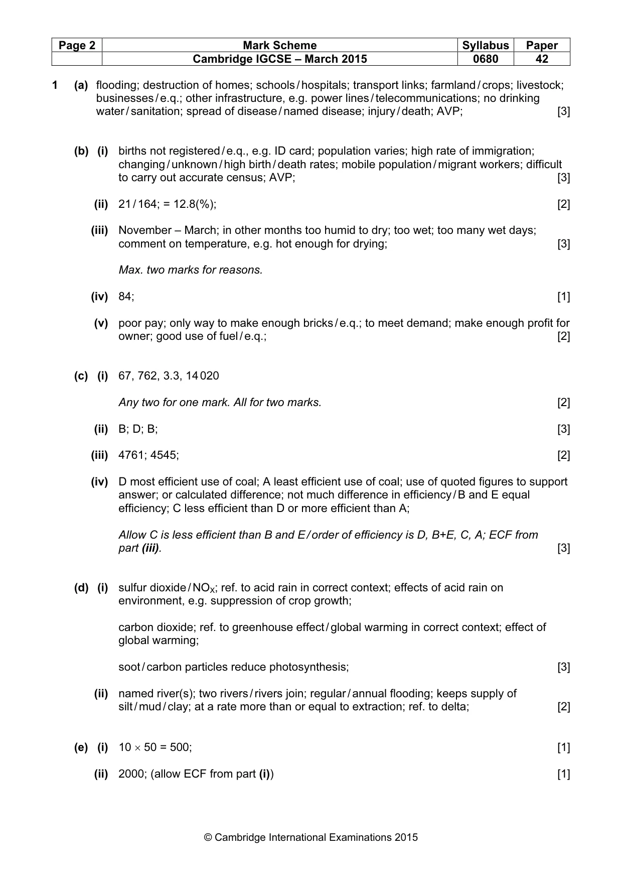 Mark scheme, page 2 of 3