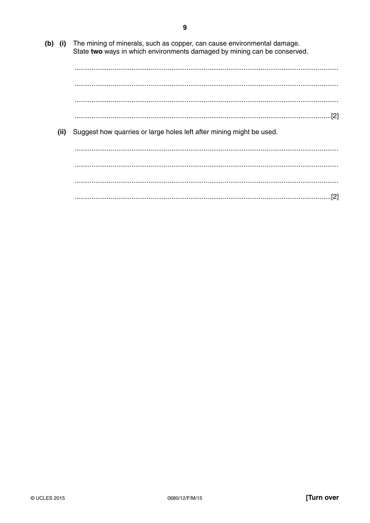Cambridge IGCSE Environmental Management 0680 2015 Feb/March Paper 1 · Variant 2 question paper, page 9 of 16