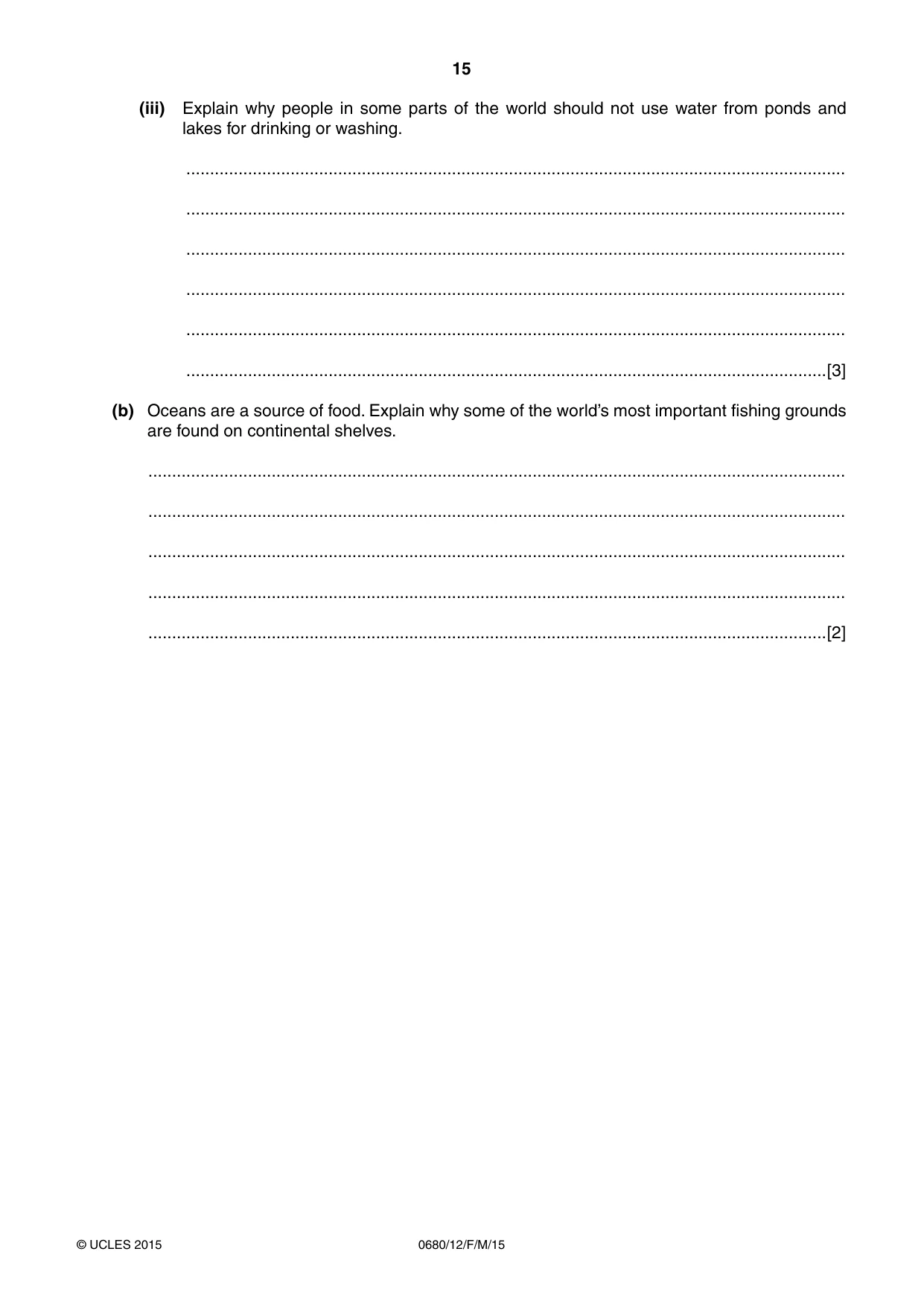 Cambridge IGCSE Environmental Management 0680 2015 Feb/March Paper 1 · Variant 2 question paper, page 15 of 16