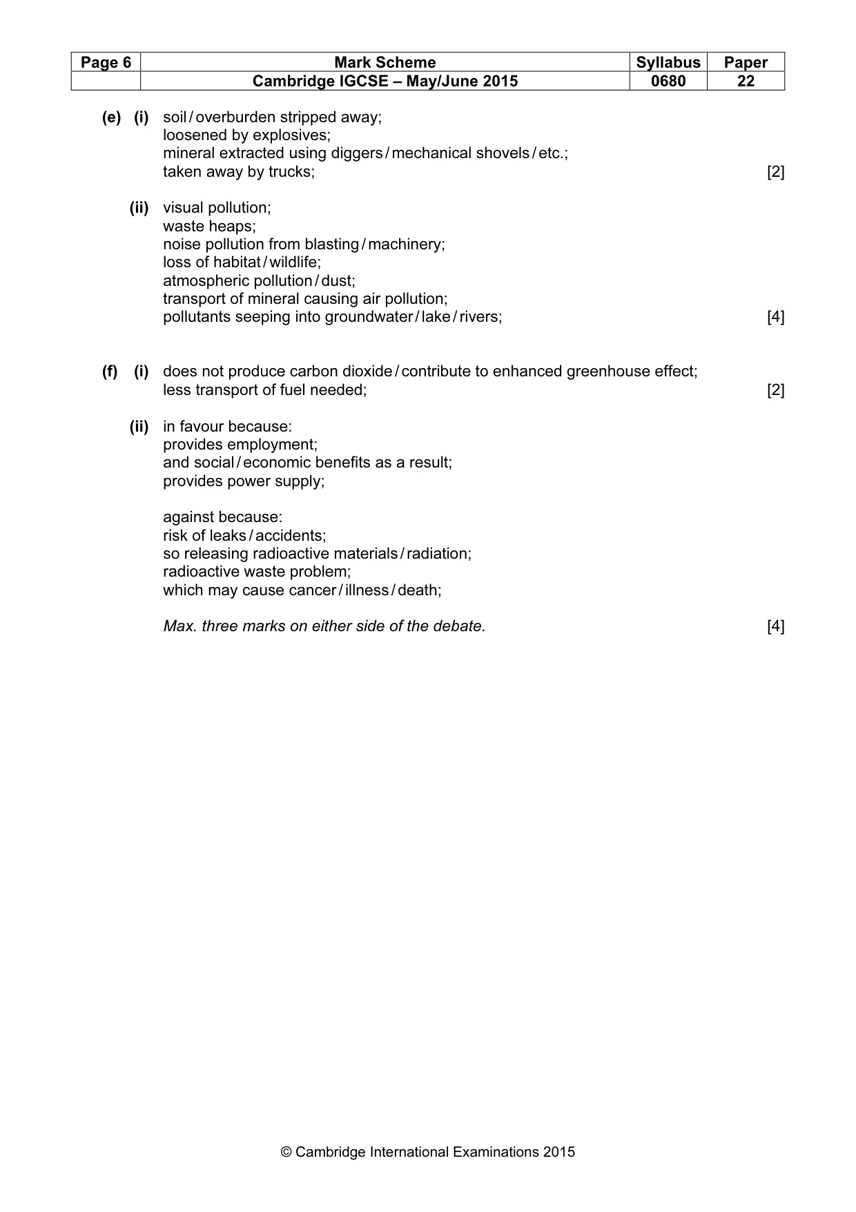 Mark scheme, page 6 of 7