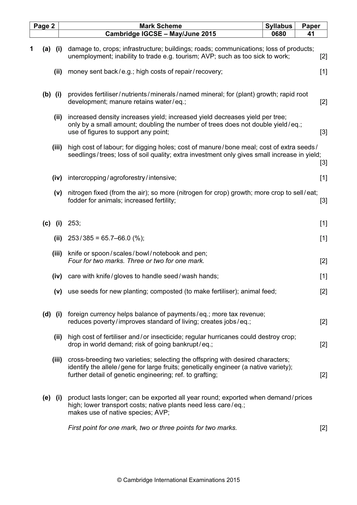 Mark scheme, page 2 of 3