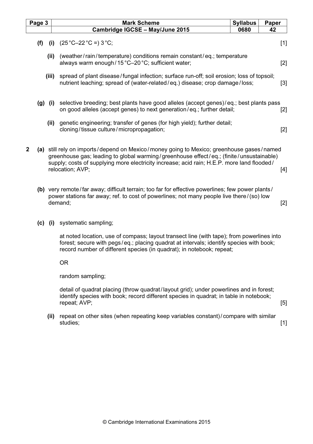 Mark scheme, page 3 of 4