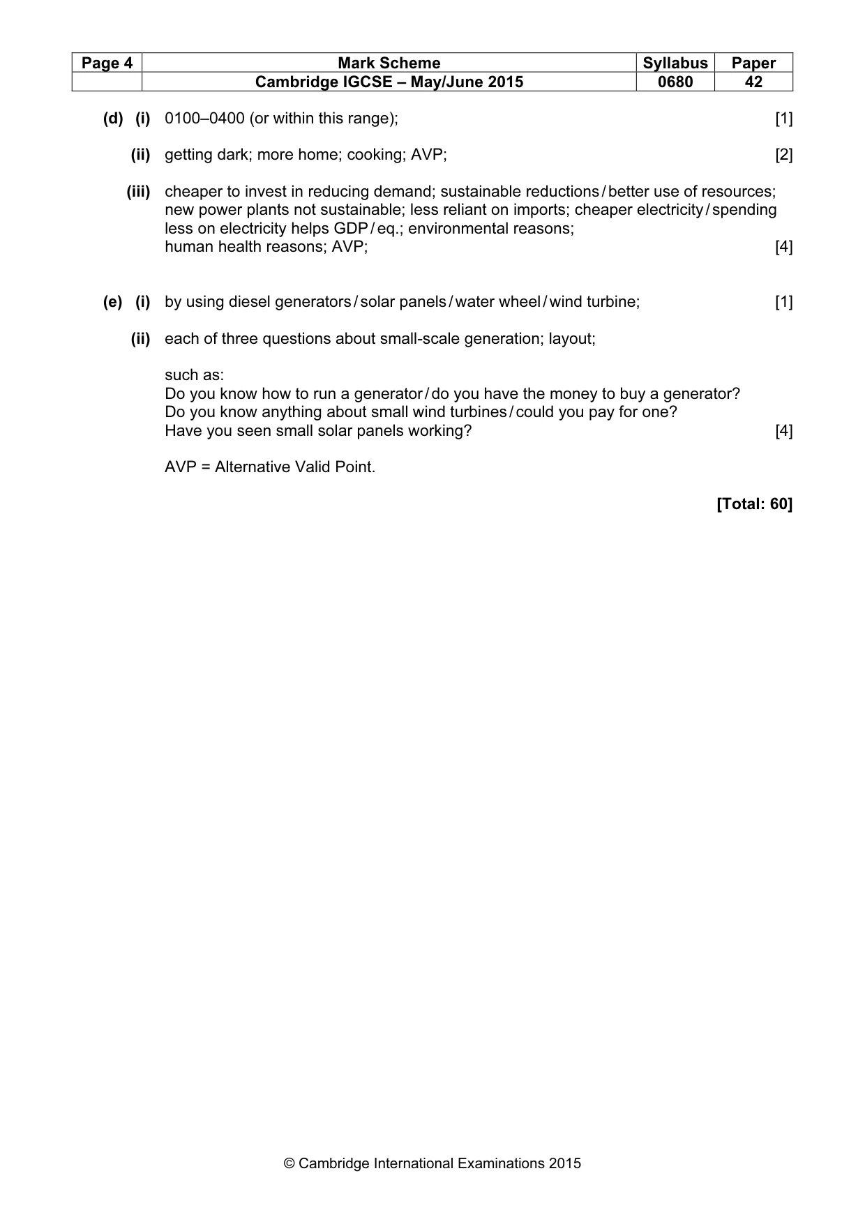 Mark scheme, page 4 of 4