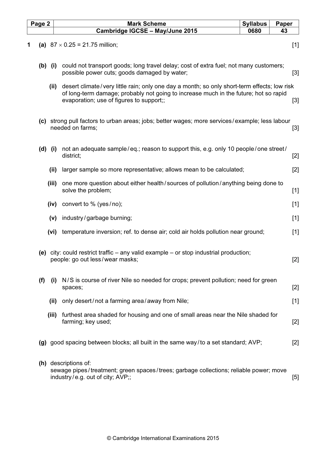 Mark scheme, page 2 of 3