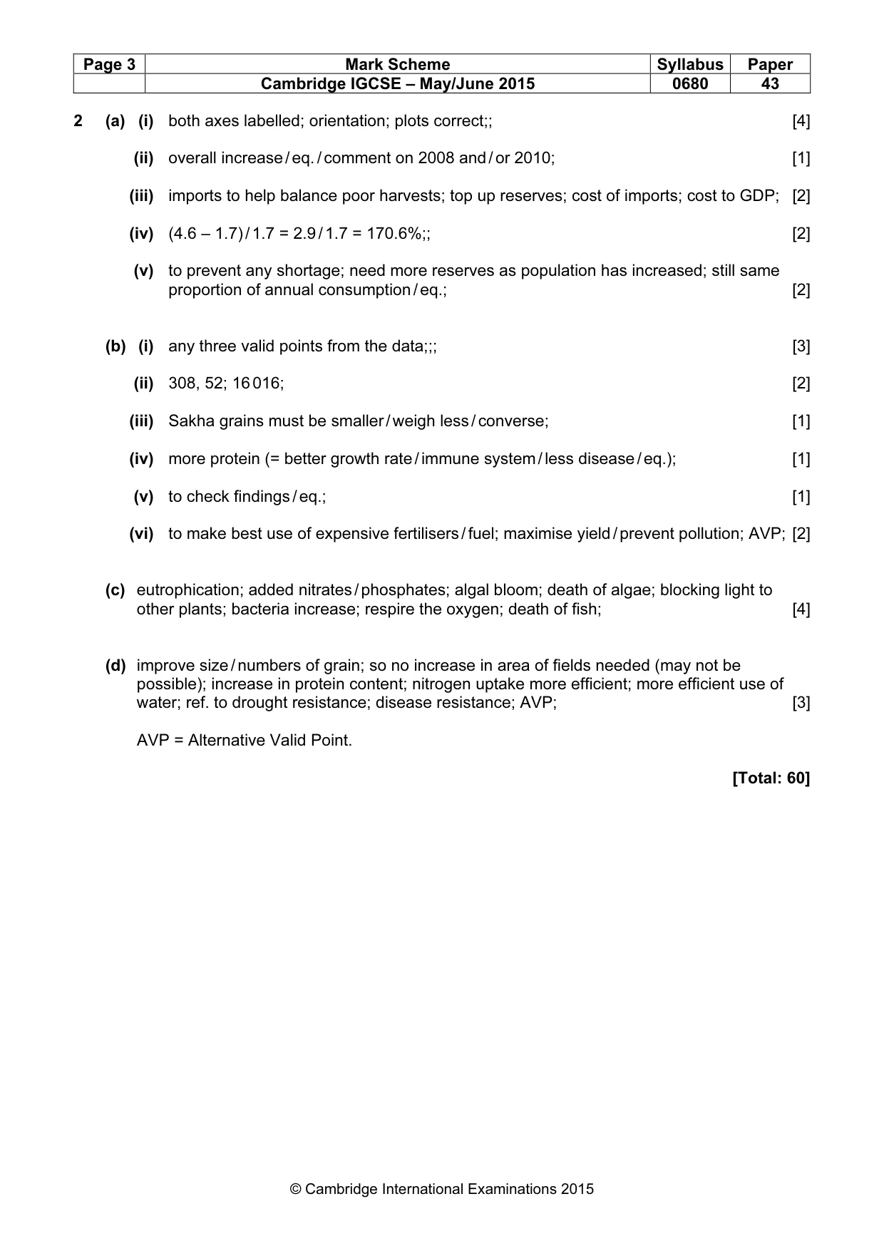 Mark scheme, page 3 of 3