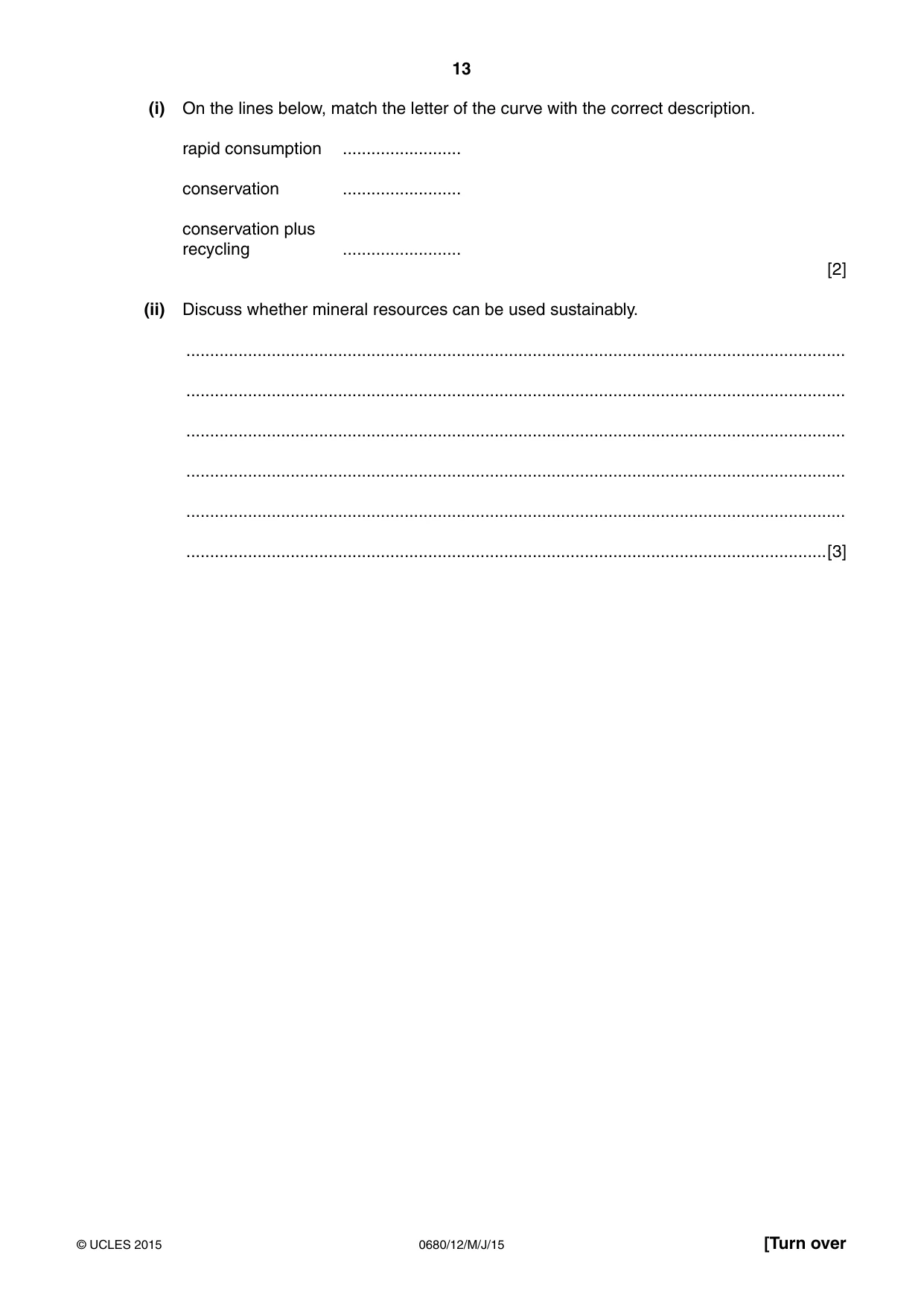 Cambridge IGCSE Environmental Management 0680 2015 May/June Paper 1 · Variant 2 question paper, page 13 of 16