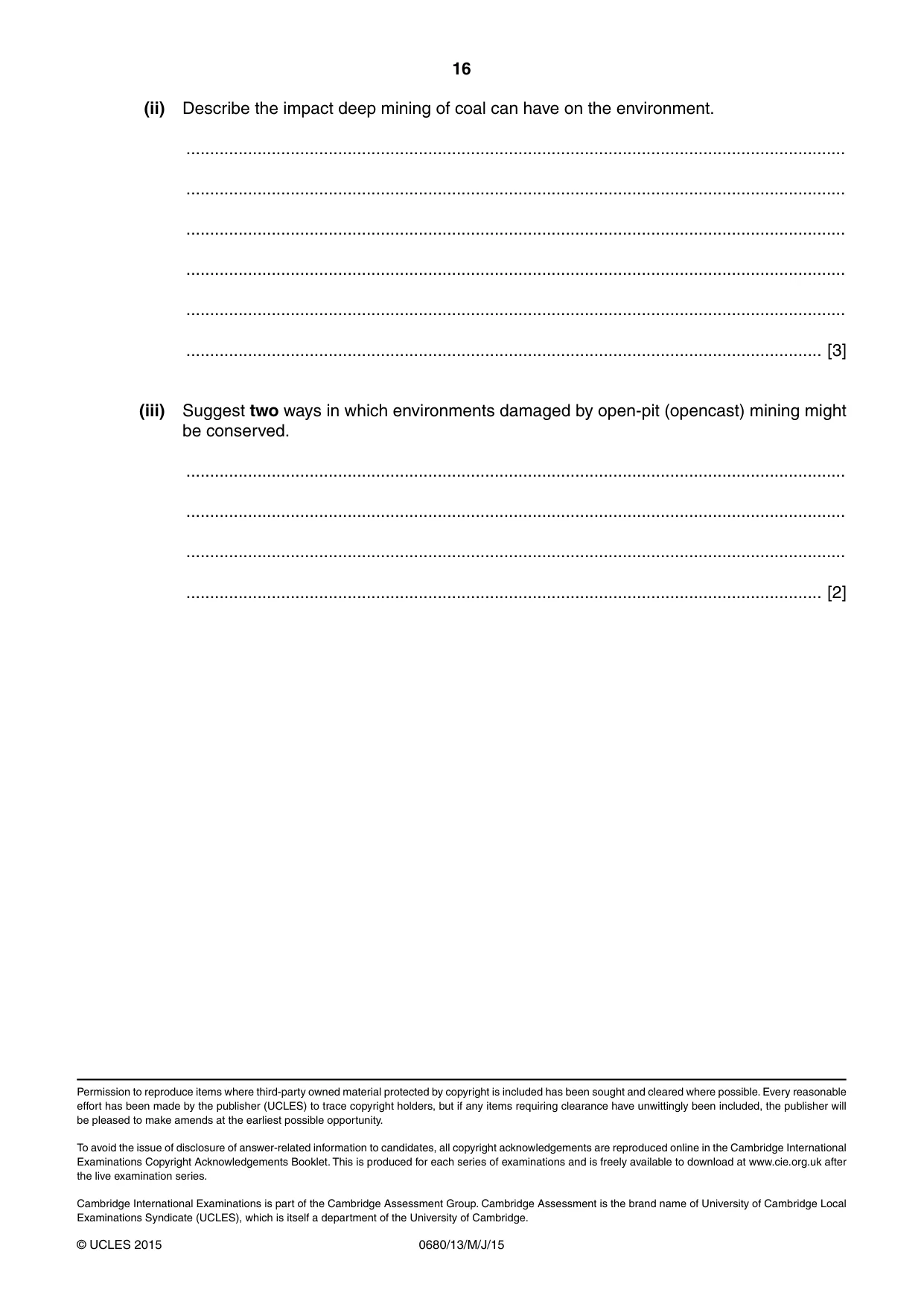 Cambridge IGCSE Environmental Management 0680 2015 May/June Paper 1 · Variant 3 question paper, page 16 of 16