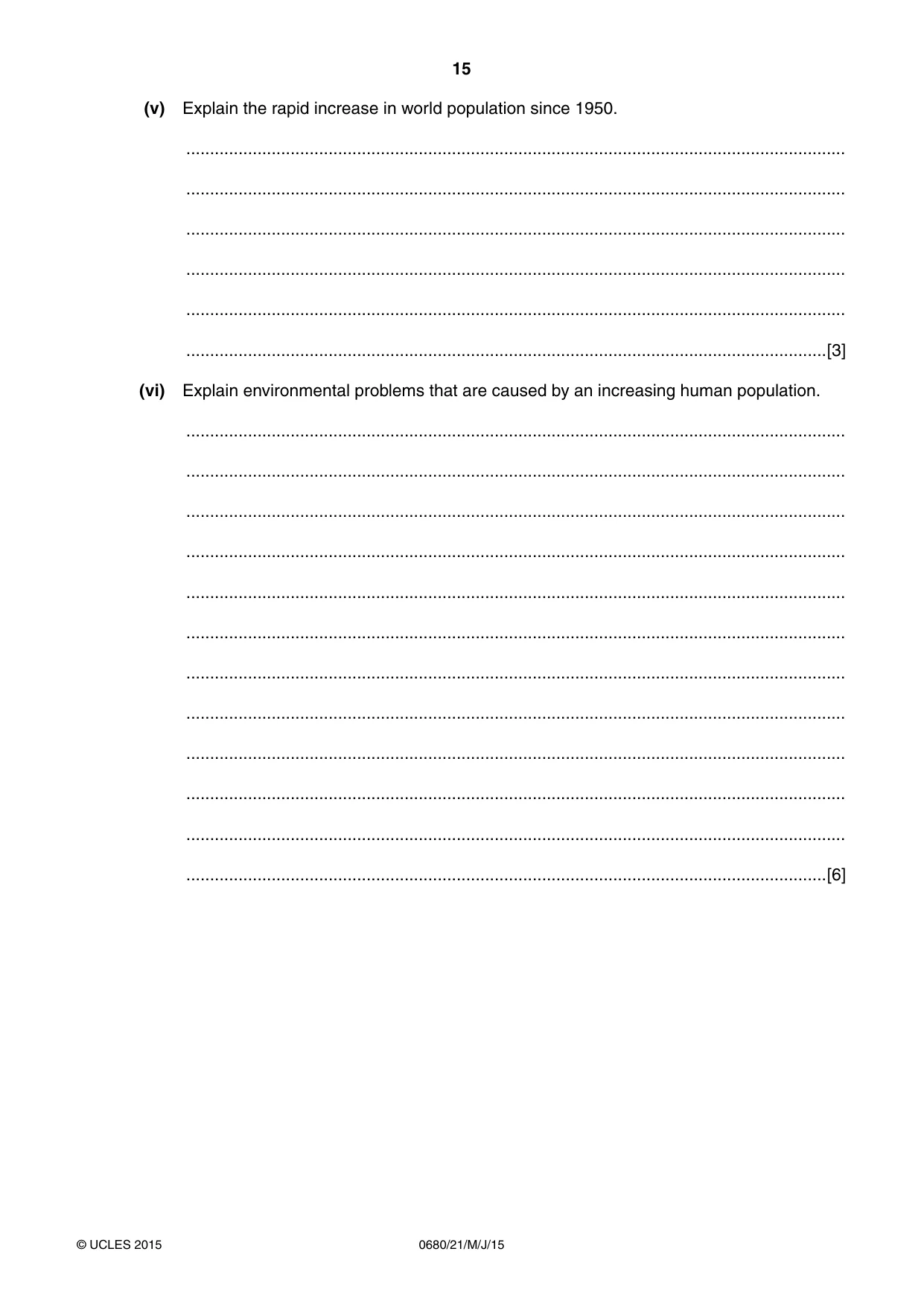 Cambridge IGCSE Environmental Management 0680 2015 May/June Paper 2 · Variant 1 question paper, page 15 of 16