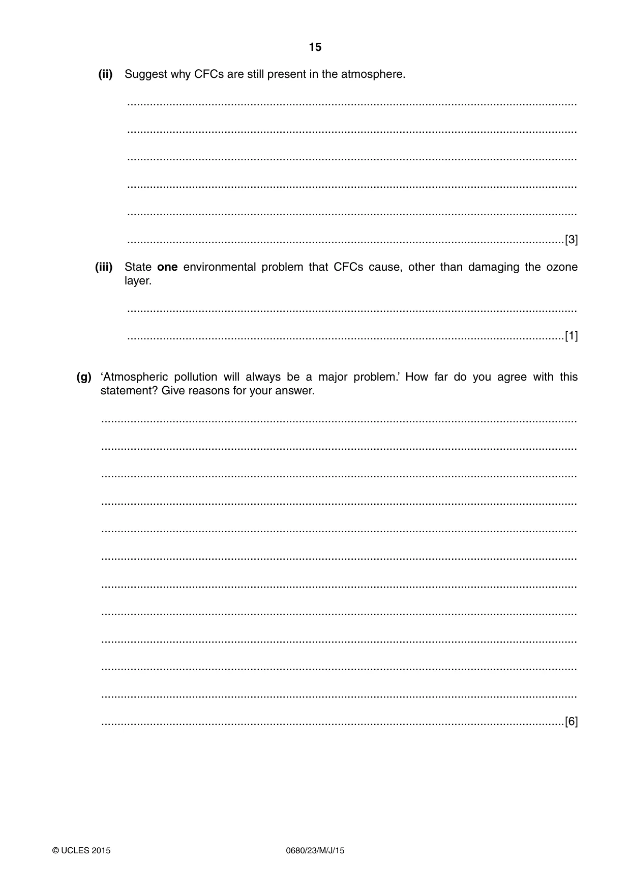 Cambridge IGCSE Environmental Management 0680 2015 May/June Paper 2 · Variant 3 question paper, page 15 of 16