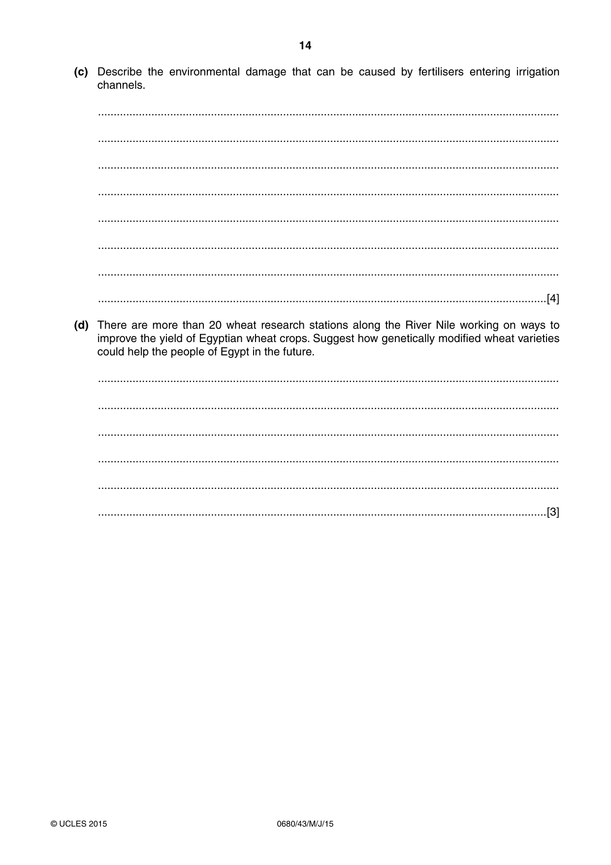 Cambridge IGCSE Environmental Management 0680 2015 May/June Paper 4 · Variant 3 question paper, page 14 of 16