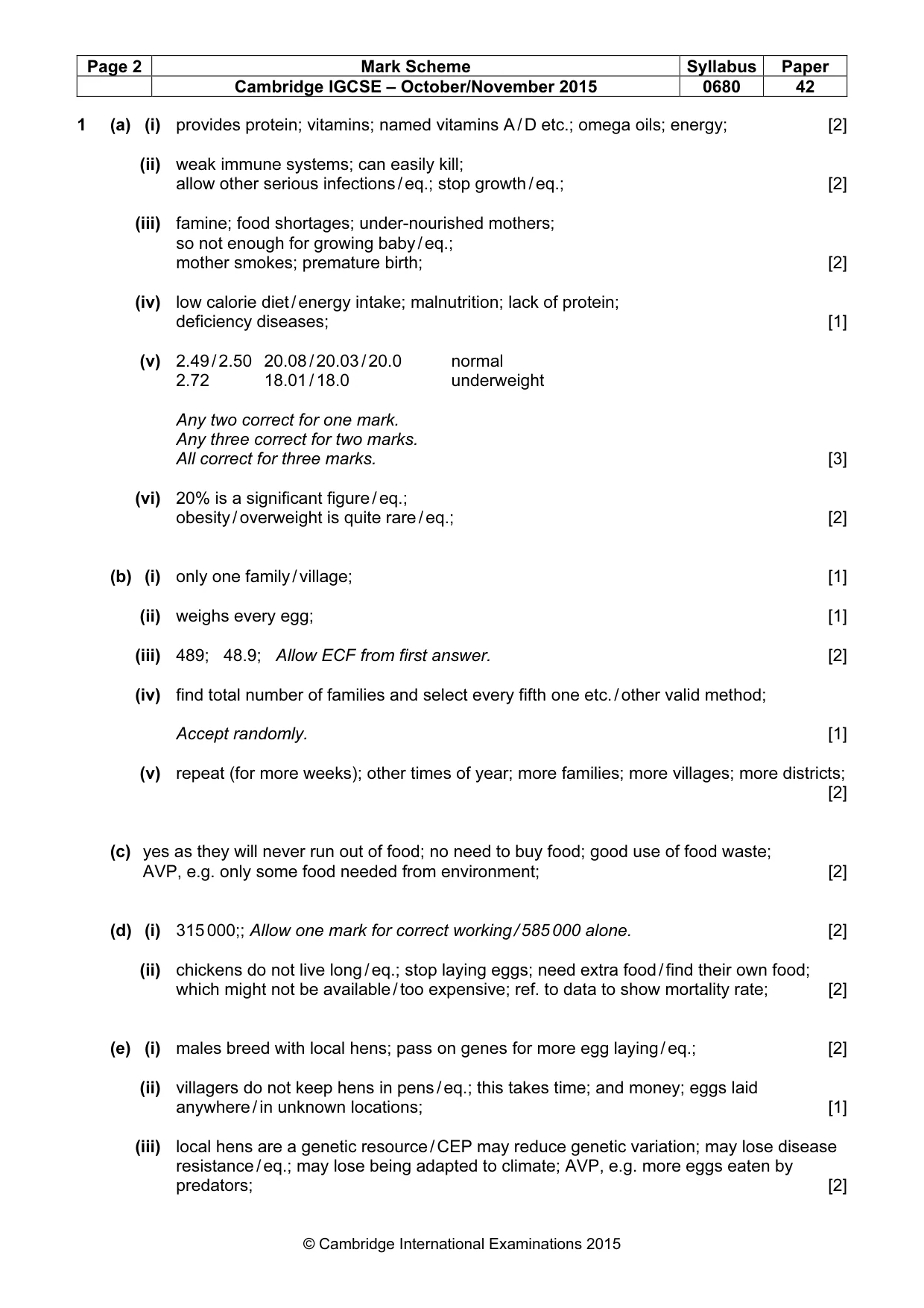 Mark scheme, page 2 of 3