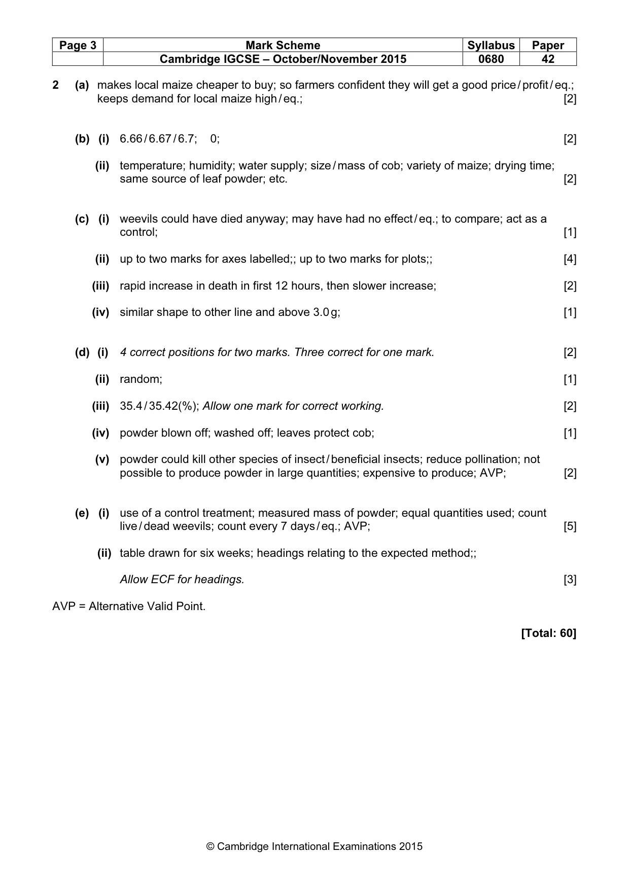 Mark scheme, page 3 of 3