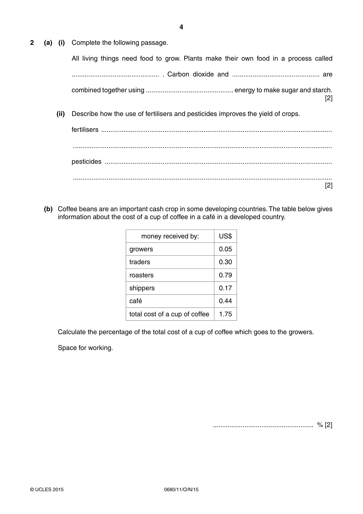 Cambridge IGCSE Environmental Management 0680 2015 Oct/Nov Paper 1 · Variant 1 question paper, page 4 of 16
