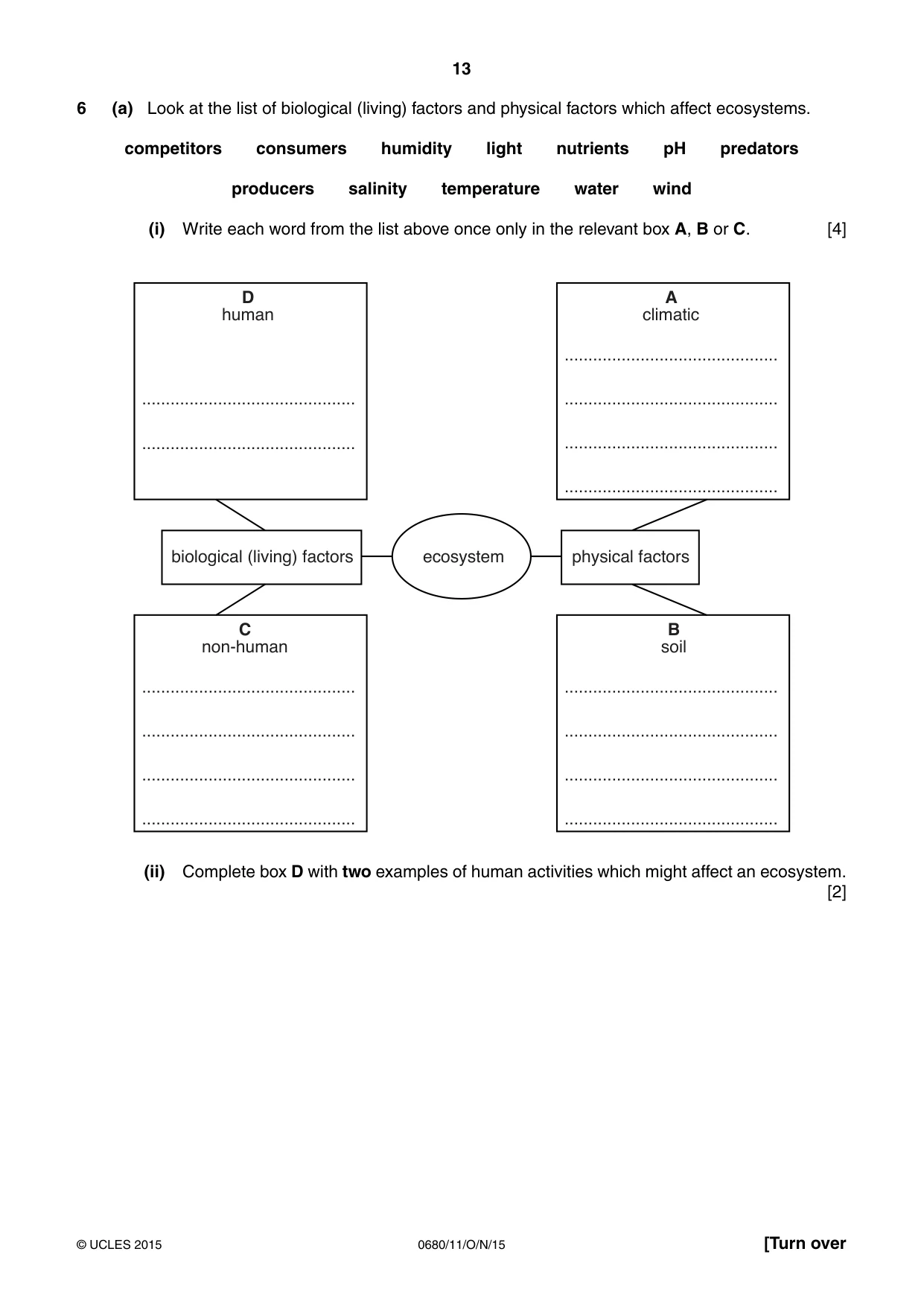 Cambridge IGCSE Environmental Management 0680 2015 Oct/Nov Paper 1 · Variant 1 question paper, page 13 of 16